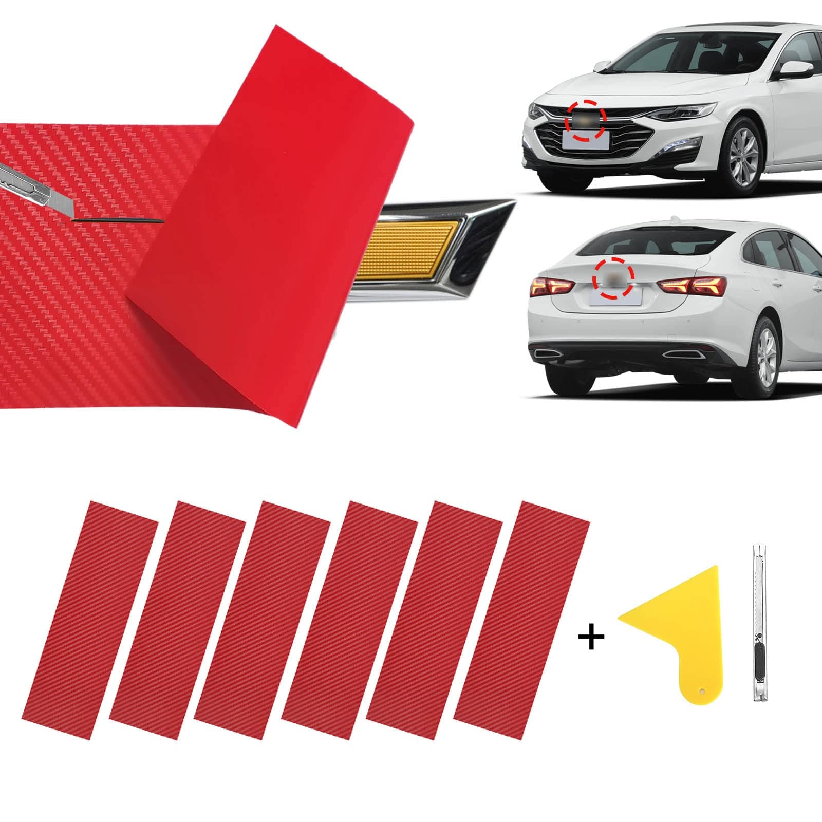 MICOOS Compatible with Carbon Fiber Vinyl Wrap 11.8" x 4" Chevy Bowtie Emblem Wrap Kit with Spatula and Cutter 6 Pcs Universal Logo Overlay