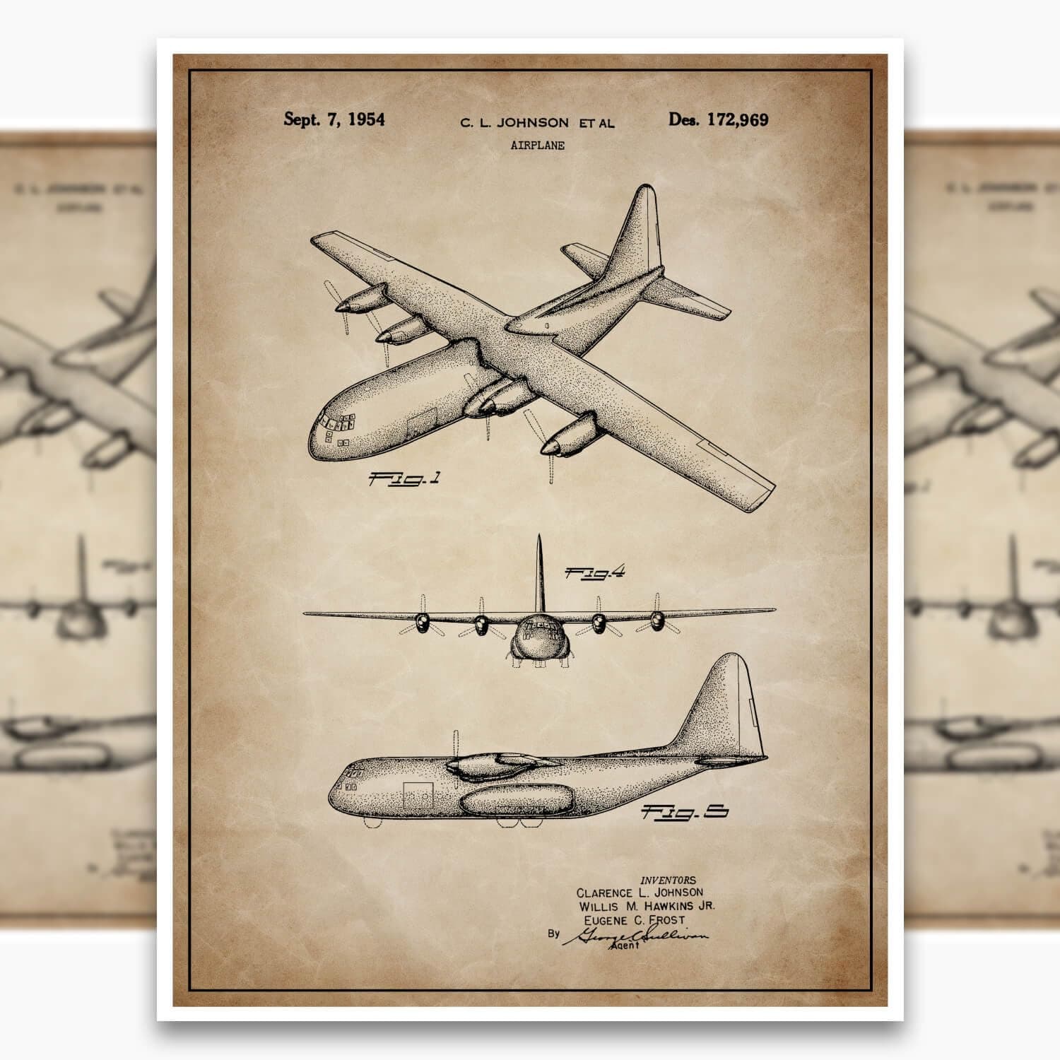 Lockheed C-130 Hercules Patent Poster - Premium Patent Decor, Unframed by SnooozeWorks (Antique Parchment, 8"x10")