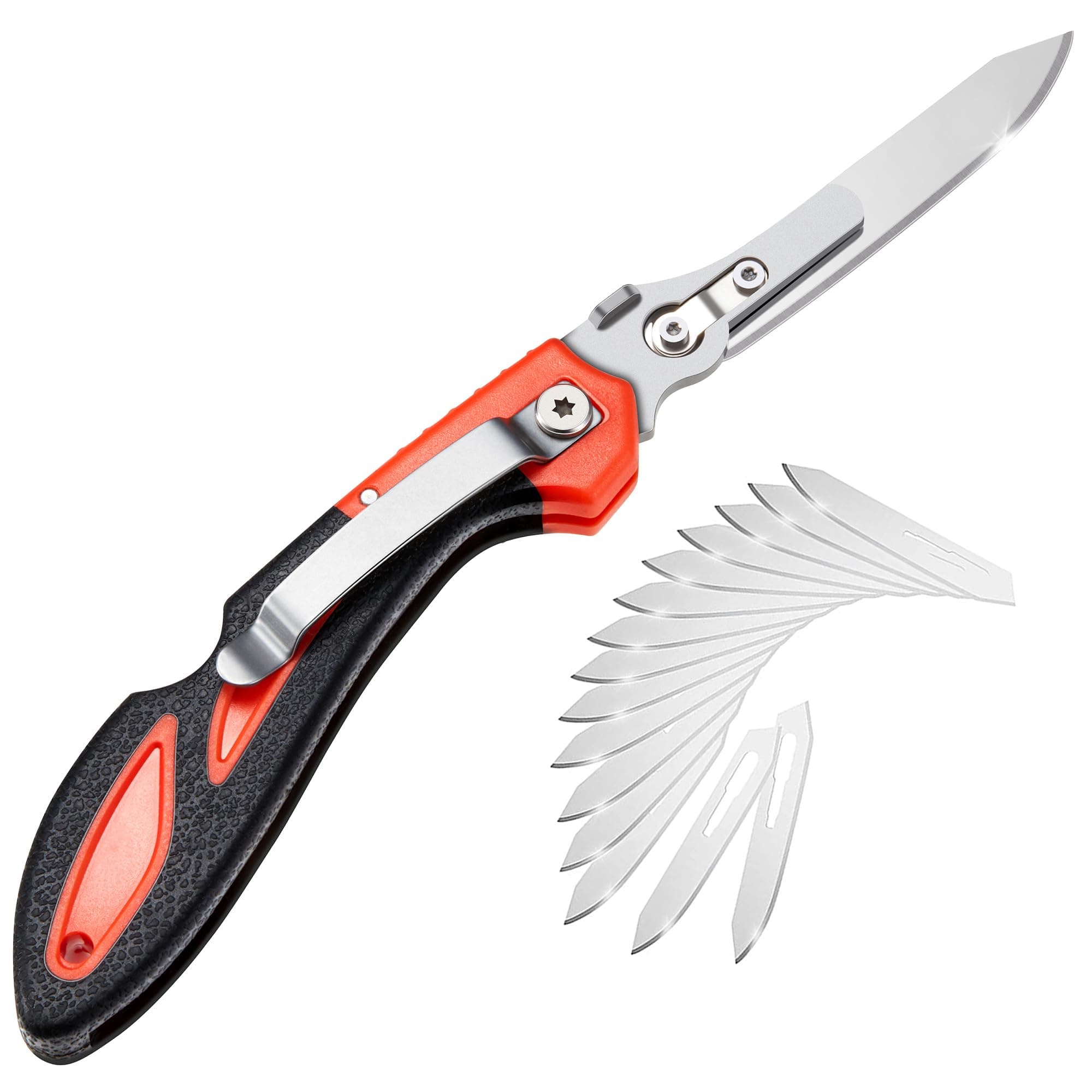 Hunting Knife Skinning Knife Pocket Foldable with 15 Extra Replaceable Sharp Blades, Safe and Fast Disassembly in 1 Second with Single Hand for Outdoor Hunting Survival Camping