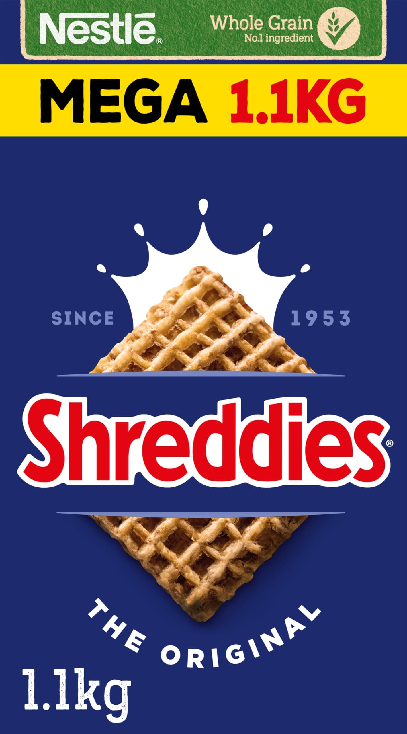 Cereals - Shreddies Breakfast Cereal - Bitesize Wholegrain Wheat Cereal - The Original - High Fibre, 5 Vitamins & Iron - 1.1kg