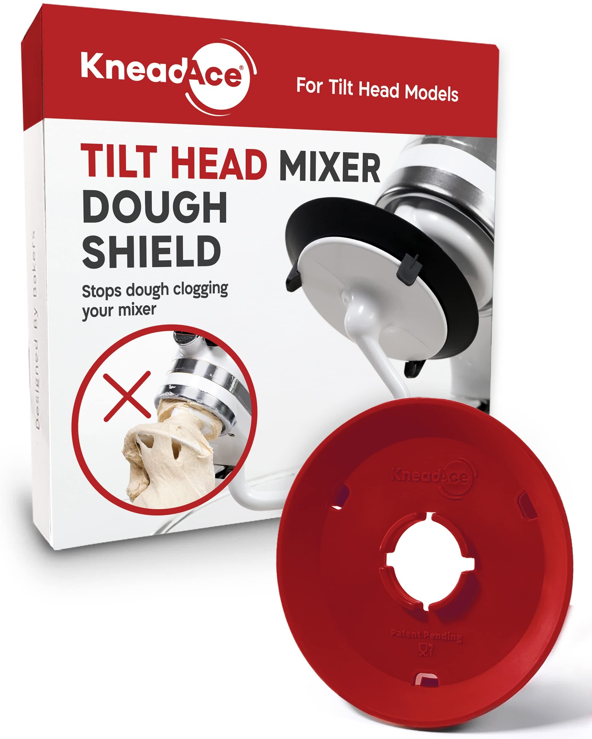 - KneadAce Dough Hook Shield For Kitchen Aid - Prevents Your Dough from Climbing Up and Clogging Up Your Mixer – Mess Free Mixer Accessory Compatible With Most KitchenAid C Shape Dough Hooks (Red)