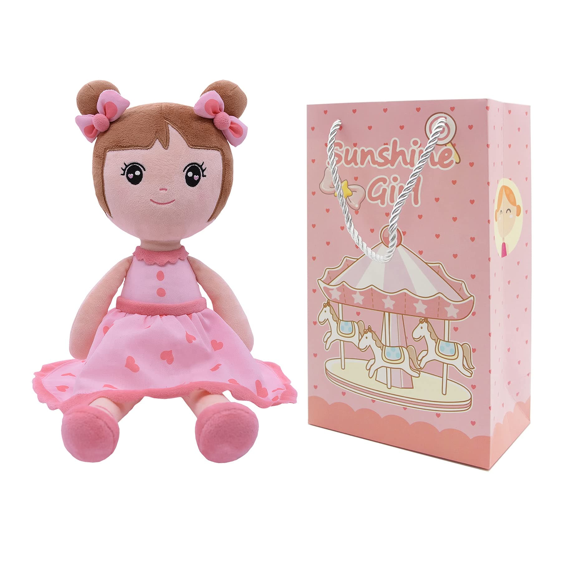 Stuffed Baby Doll Gifts for Girl 44CM Super Soft Buddy Cuddly Baby Girl Plush Toy Gifts wtih Gift Bag 17.3 Inches in Standing (Pink)