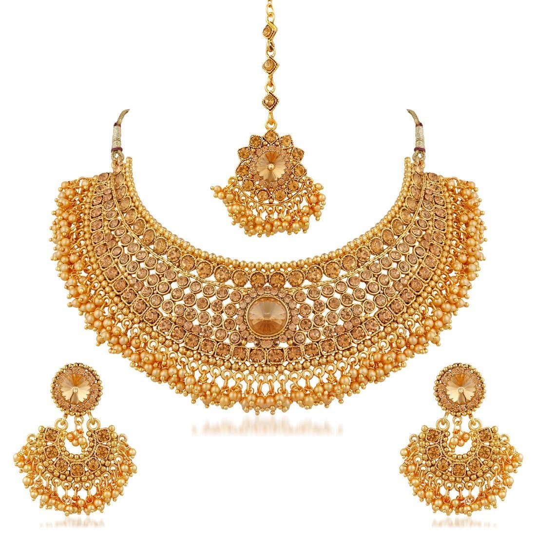 APARABridal Gold Plated Pearl LCT Stones Necklace Jewellery Set For Women (Golden)