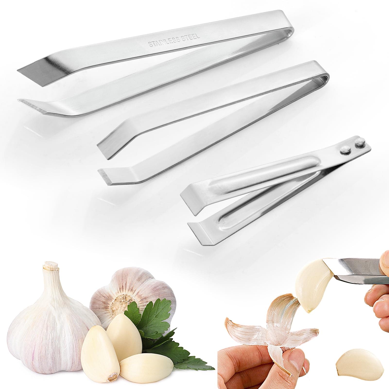 Palksky 3PCS Garlic Peeler, Stainless Steel Garlic Peeler Skin Remover, Easily and Quickly Garlic Peeled