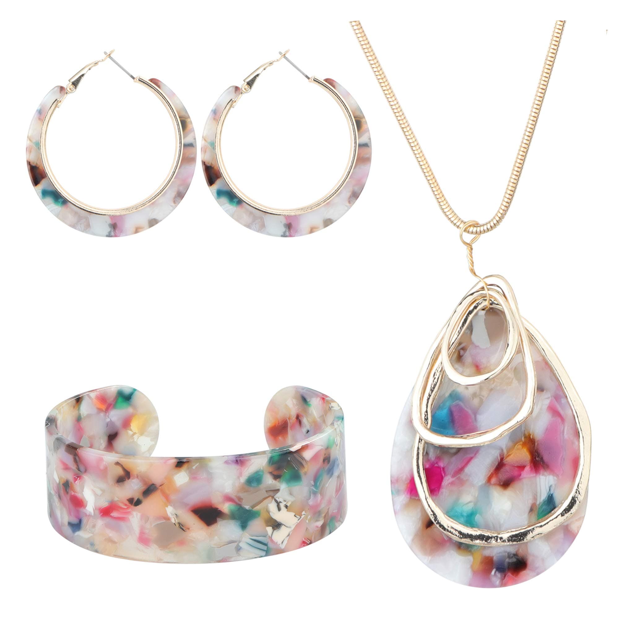 Acrylic Jewelry Set for Women Statement Boho Resin Earrings Necklace Bracelet