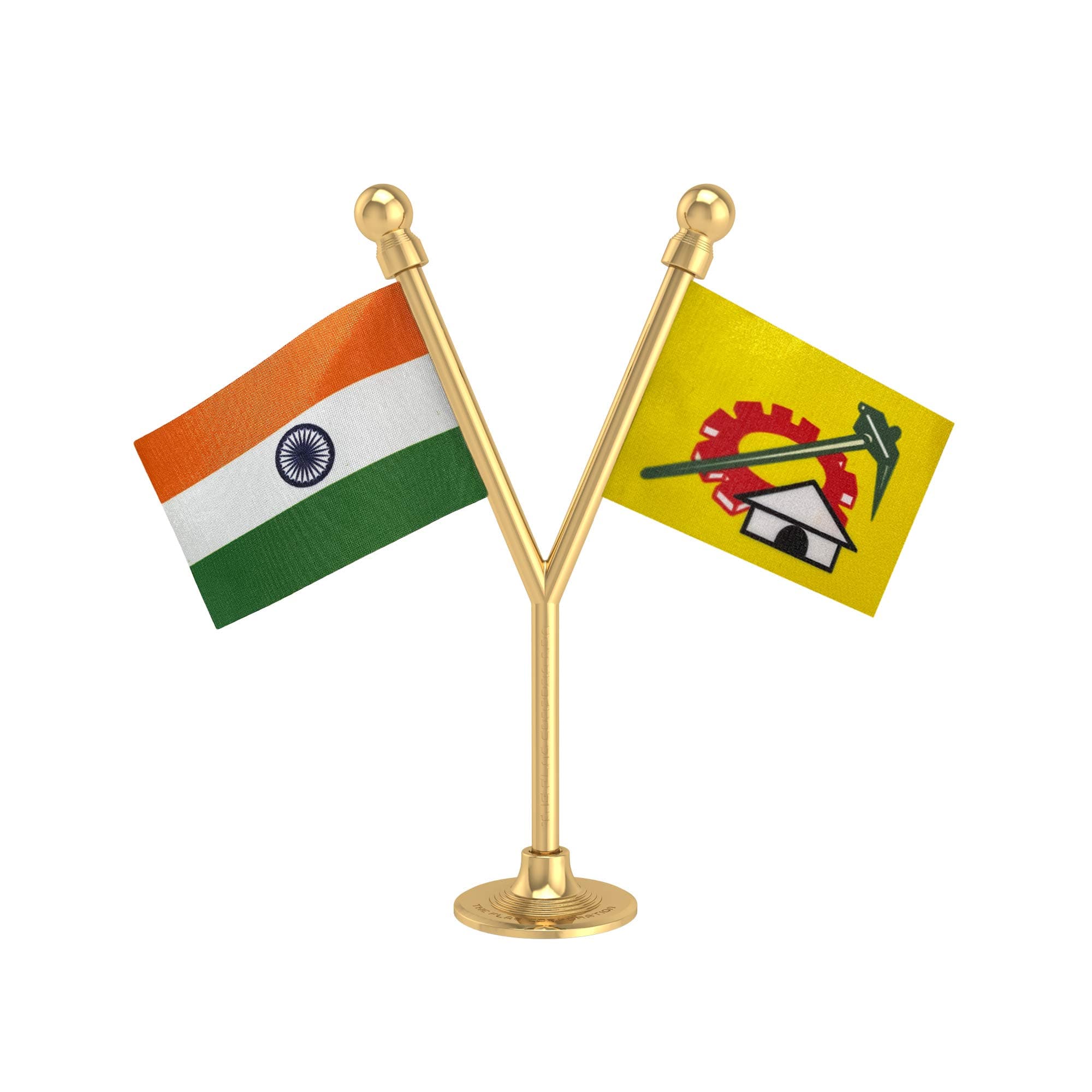 India & TDP Telugu Desam Party Car Dashboard Flag 2in x 3in With A Plastic Sublime Gold Base