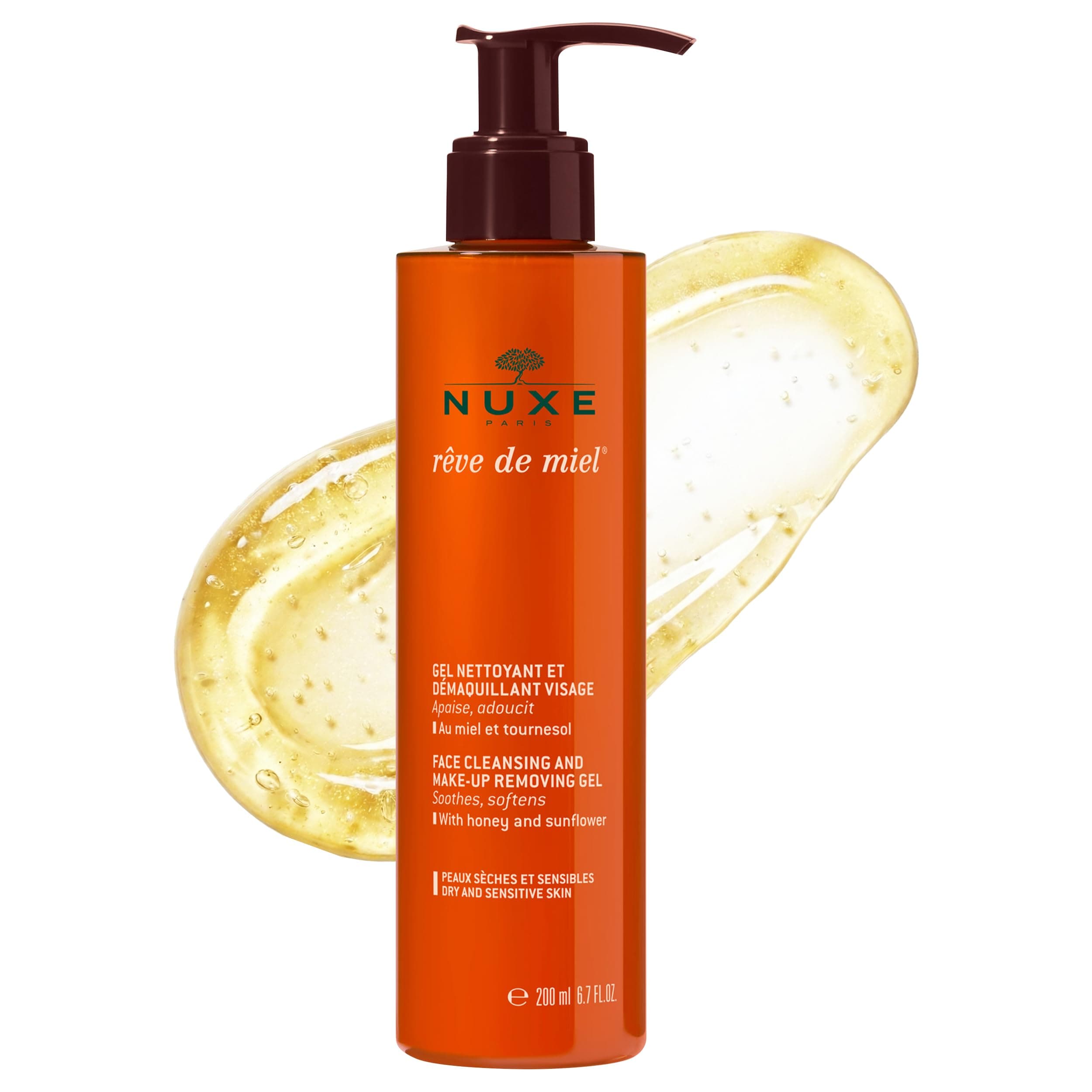 NUXE Rêve de Miel Face Cleanser and Makeup Removing Gel for Dry and Sensitive Skin with Honey and Sunflower, 6.7 Fl Oz