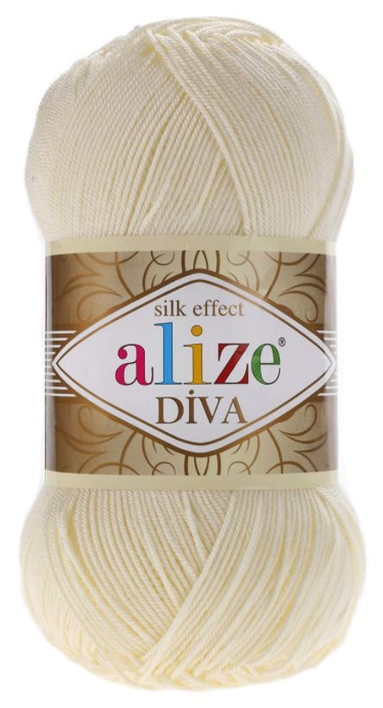 diva Silk Effect 100% Microfiber Acrylic Yarn 1 Ball skeins 100gr 383yds Color (1) Cream