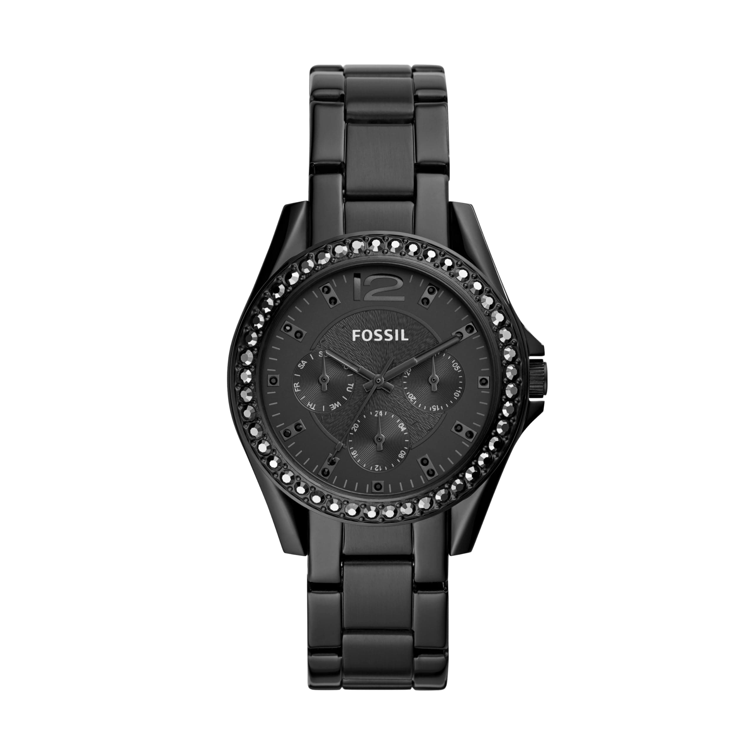 Fossil Women's Riley Quartz Watch with Stainless Steel Plated Strap, Black, Black, Riley - ES4519
