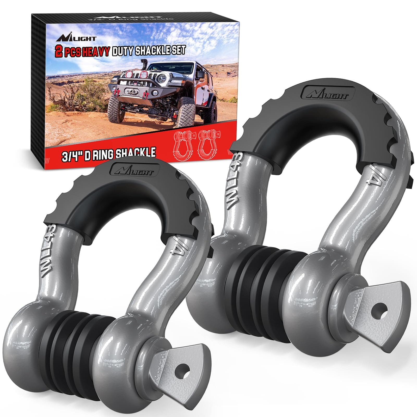Nilight 2 Pack 3/4" D-Ring Shackle with 7/8" Screw Pin 41,887lbs Break Strength, Heavy Duty Off Road Recovery Shackle with Isolators Washers for Use with Tow Strap, Winch, Off-Road Jeep Truck Vehicle