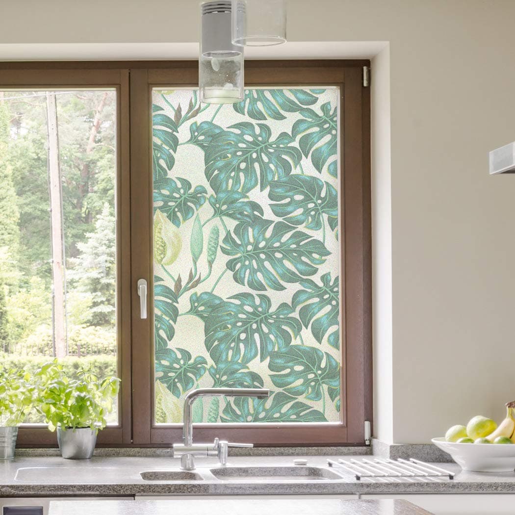 RoyalWallSkins Decorative Static Cling Window Film Printed on Frosted Films Monstera Leaves for Privacy Home & Office 24" x 37"