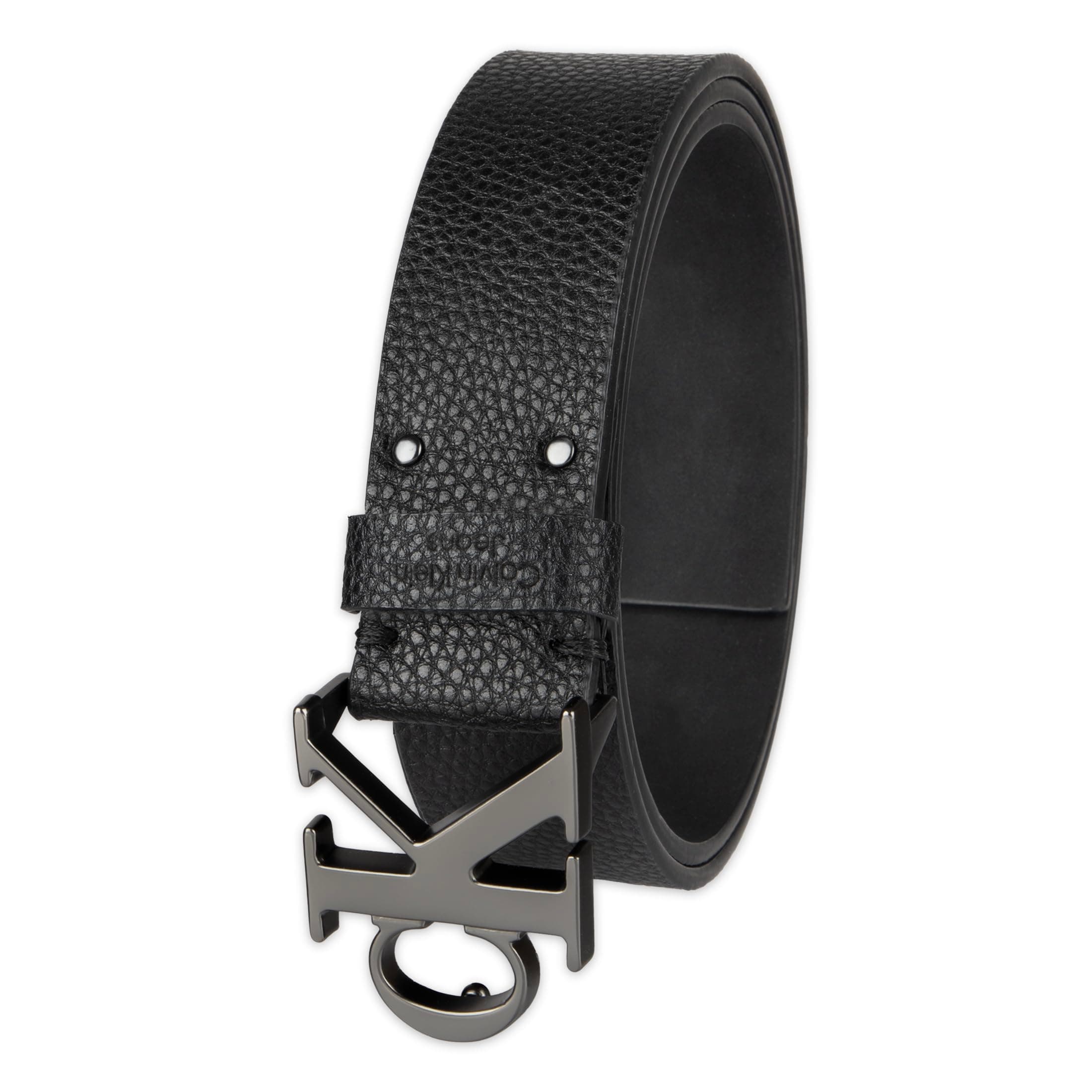 Men's Casual CK Monogram Cutout Buckle Belt, Logo Black, Medium (34-36), Logo Black