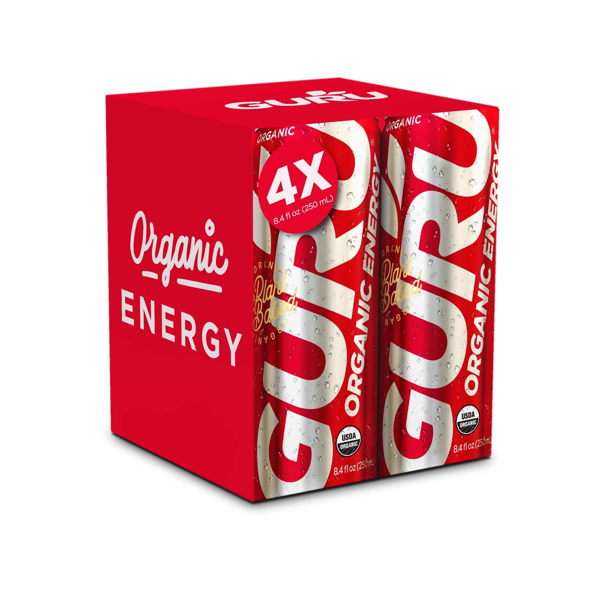 Guru Organic Natural Energy Drink with Green Tea & Guarana, Gluten Free, Vegan, 8.4 Fl Oz (Pack of 4)