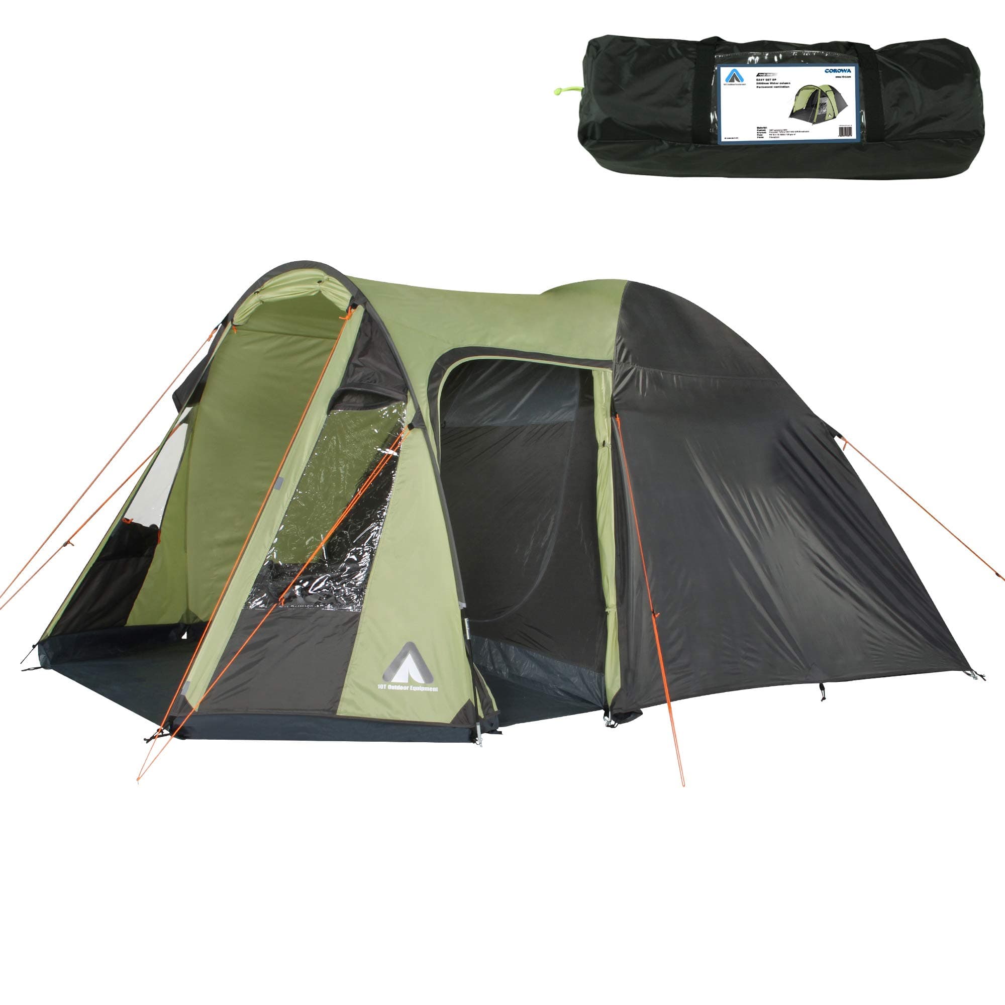 10T Corowa Tent For 4 or 5 People In Various Colours, Family Tent with Standing Height, 5000 mm Camping Tent, Waterproof Igloo, Dome Tent, Unisex - Adults, Corowa Beechnut 5 Man Dome Tent Waterproof Family Tent 5000 mm Camping Tent + Standing Height, 4260181766577, green/grey, 5 Personen - 385x310x195 cm