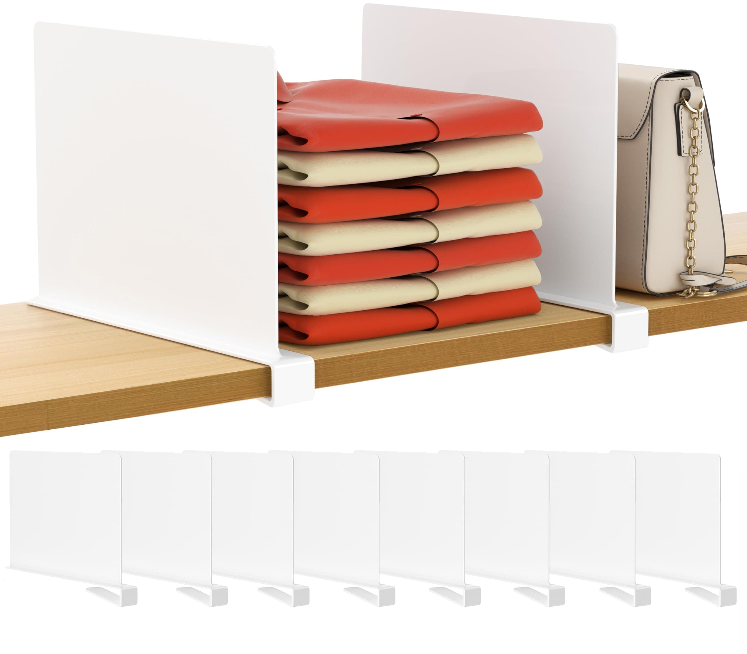 HBlife 8 Pcs White Acrylic Shelf Dividers, Vertical Purse Organizer for Closet Perfect for Sweater, Shirts, Handbags in Bedroom and Kitchen, Closet Separators for Organization Cabinet