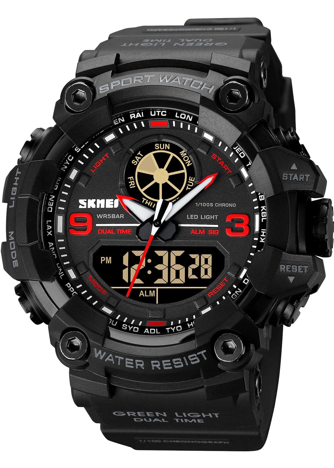 Mens Analog Digital Dual Display Sports Watches Military Multifunctional 50M Waterproof LED Watch with Alarm Stopwatch Backlight 12H/24H Outdoor Running Swimming