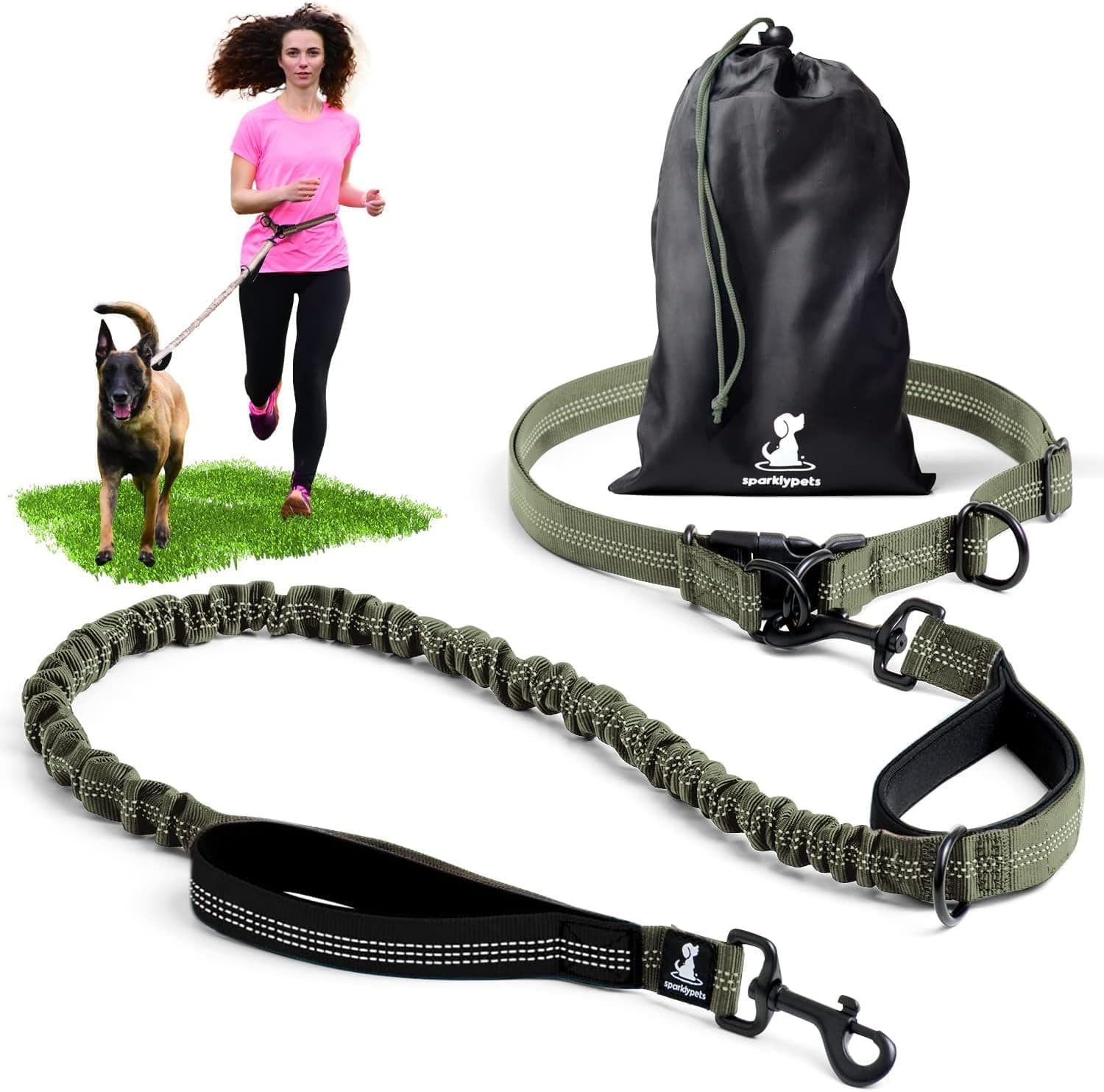 SparklyPets - Hands Free Dog Leash with Reflective Stitches - Waist Leash for Medium & Large Dogs Walking, Hiking, Training, Jogging, Canicross, Running