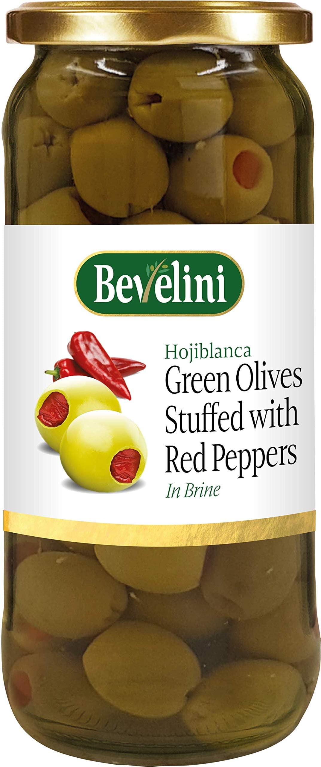 Bevelini Spanish Green Olives Stuffed with Red Peppers, 340 g