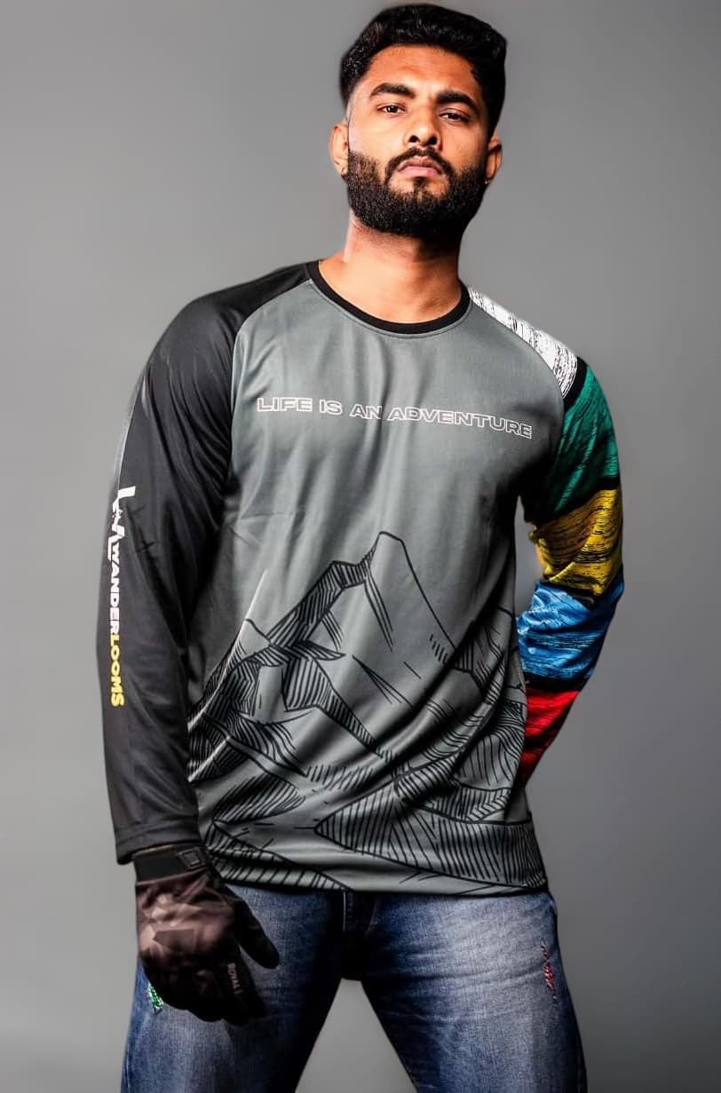 WANDERLOOMS Bike Rider Jersey for Men Full Sleeve T-Shirt Round Neck Trackside Thunder Graphic Printed Riding Clothes Sports Tshirt