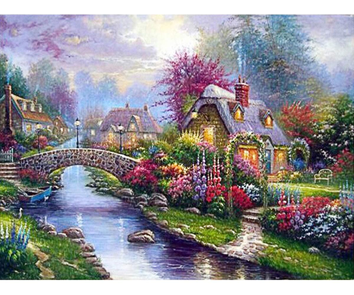 MRIMAYA Diamond Painting Kits for Adults Kids 5D DIY Full Drill Crystal Rhinestone Embroidery Cross Stitch Small Town Arts Craft Canvas (30 * 40 CM)