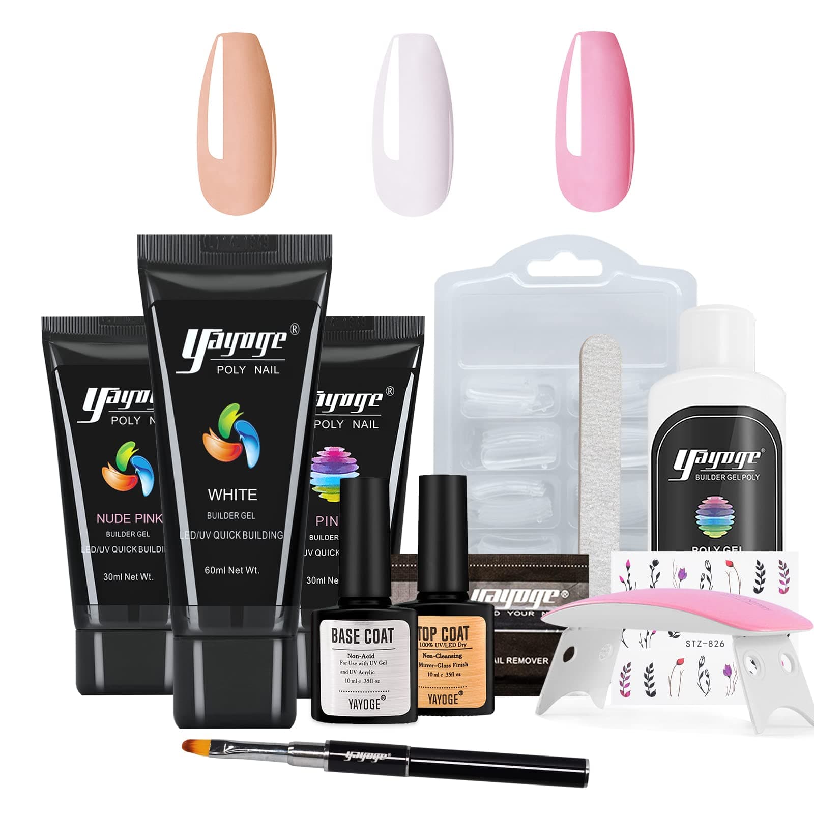 Yayoge Poly Gel Nail Kit with Nail Lamp - 3 Tubes 60/30ml Poly Nail Gel with Nail Art Tools Nail Extension Gel with Slip Solution All in One Kit for Nail Manicure Beginner Starter Kit DIY at Home