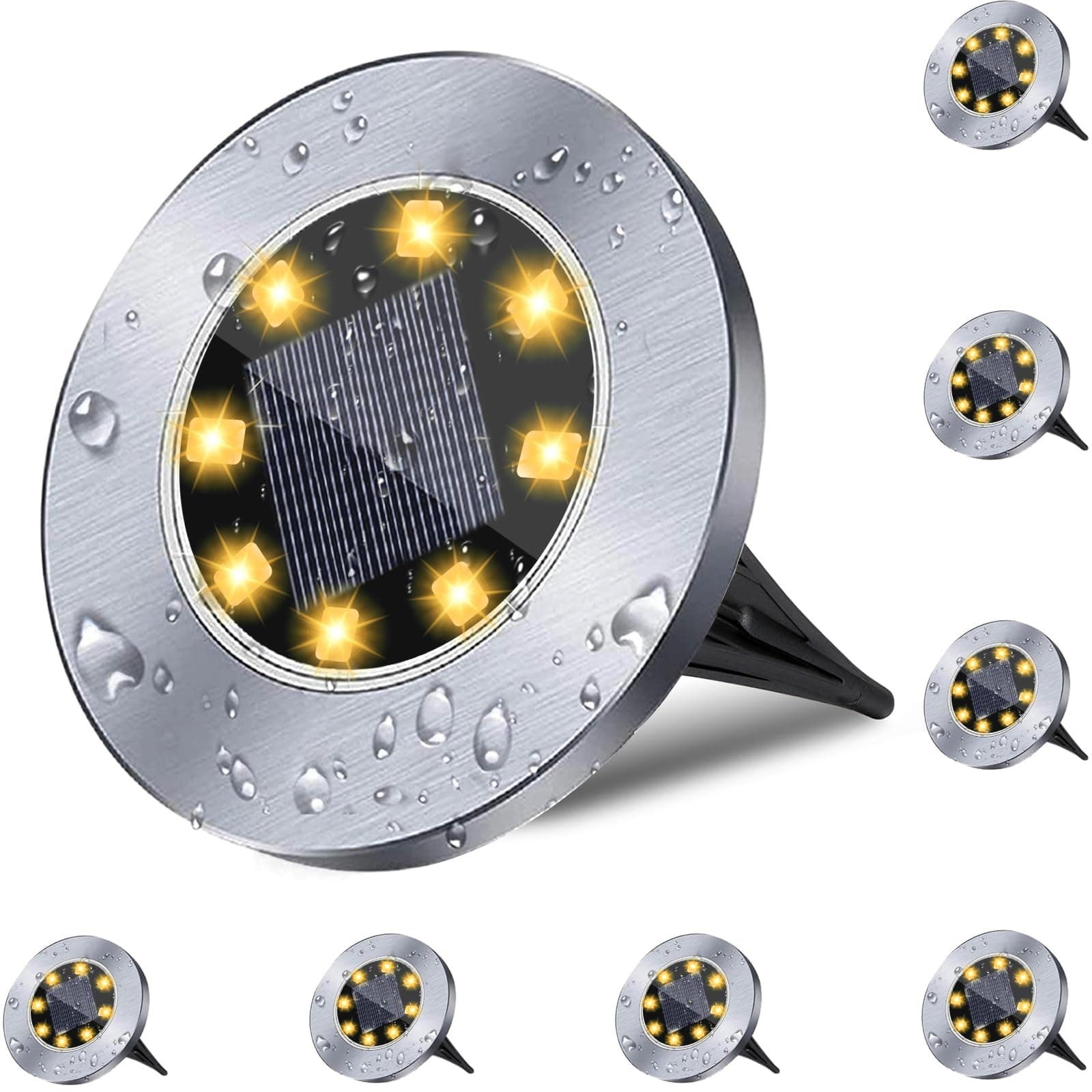 Solar Ground Lights, Waterproof Solar Garden Lights, Upgraded Outdoor Garden Waterproof Bright in-Ground Lights, Landscape Lights for Pathway,Yard,Deck,Lawn,Patio,Walkway (8 Pack Warm Light)