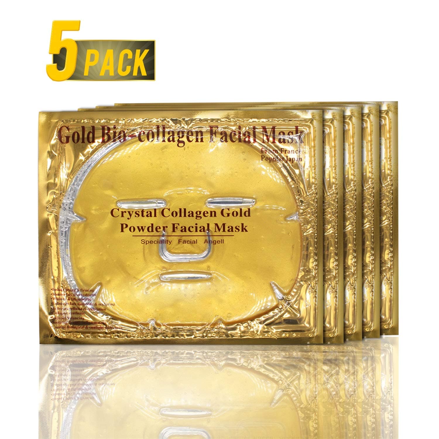 5PCS 24K Gold Gel Collagen Facial Masks, Elastin Beauty Face Mask For Anti Aging, Whitening, Puffiness, Anti Wrinkle, Moisturizing, Deep Tissue Rejuvenation and Hydrates Skin, Spring Summer Cool Feel
