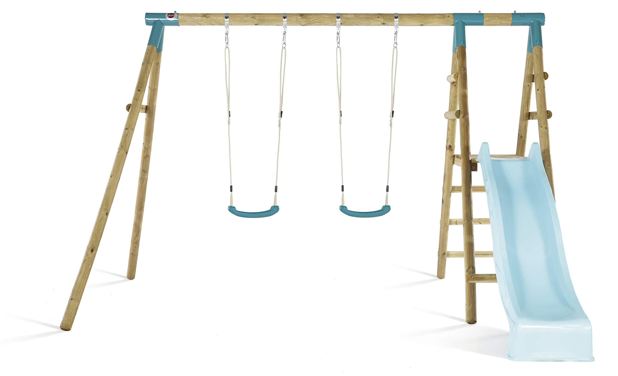 Plum® Roloway Wooden Double Swing Set with Slide