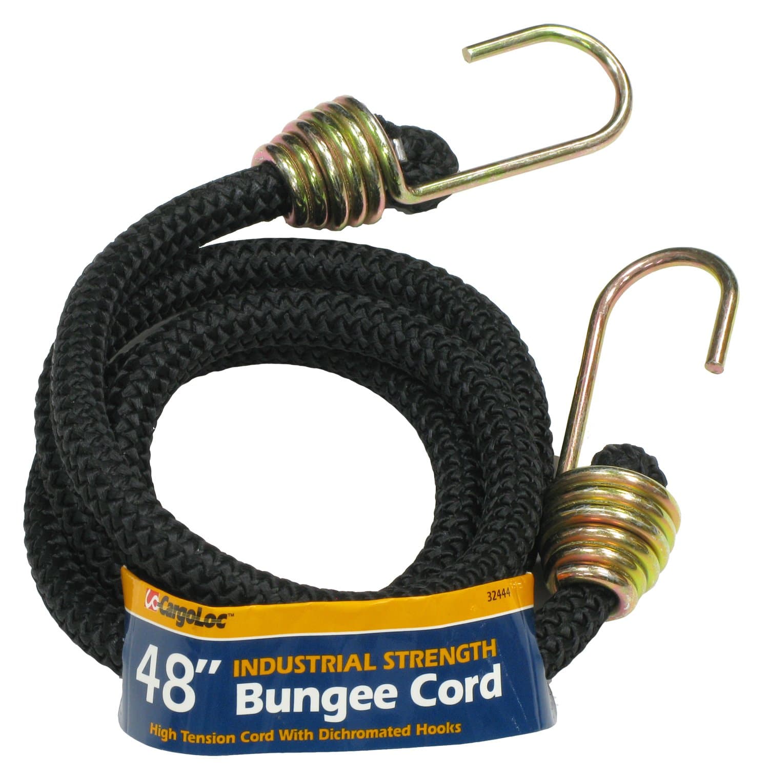 32444 Industrial Bungee Cords with Dichromate Steel Hooks, 48-Inch, Black
