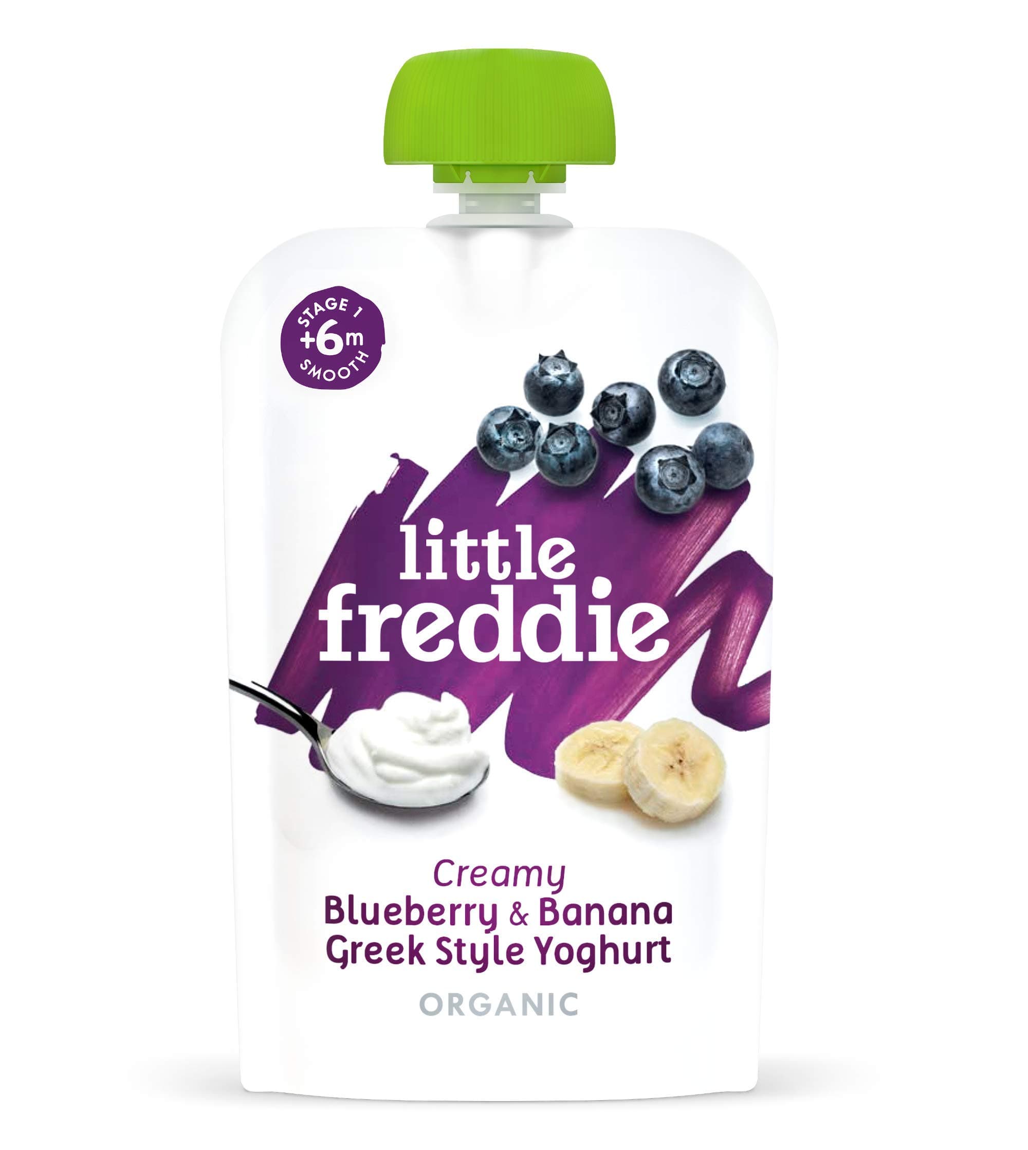Little Freddie, Stage from 6 months pouches, Little Freddie Organic Baby Food - Blueberry & Banana Greek Style Yoghurt Pouch (Pack of 6x100g), 600 gram