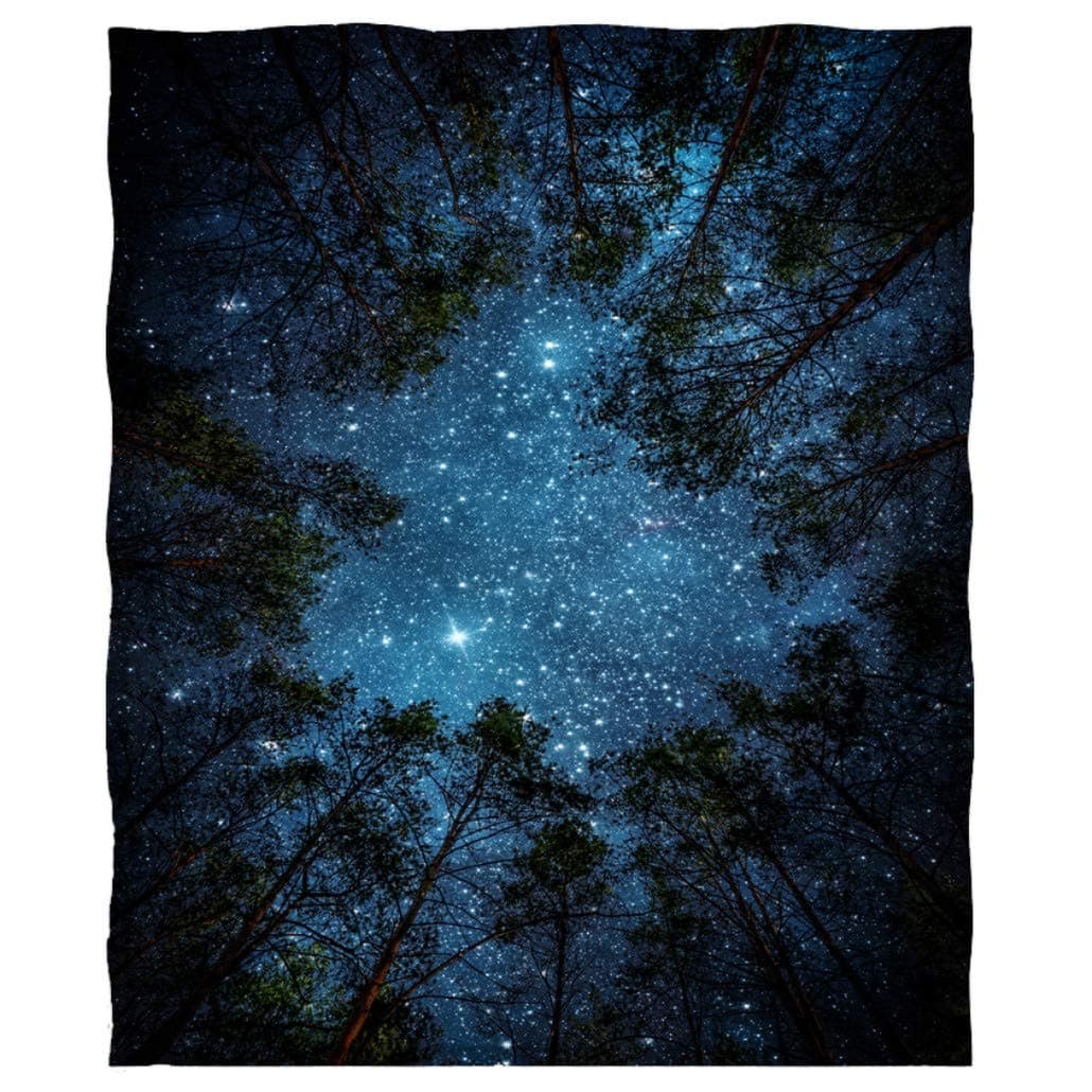 Throw Blanket, Starry Night Galaxy Forest Trees Fleece Throw Blanket for Couch Sofa Bed Chair Bed Camping Travel All Seasons, 80 x 58 inch