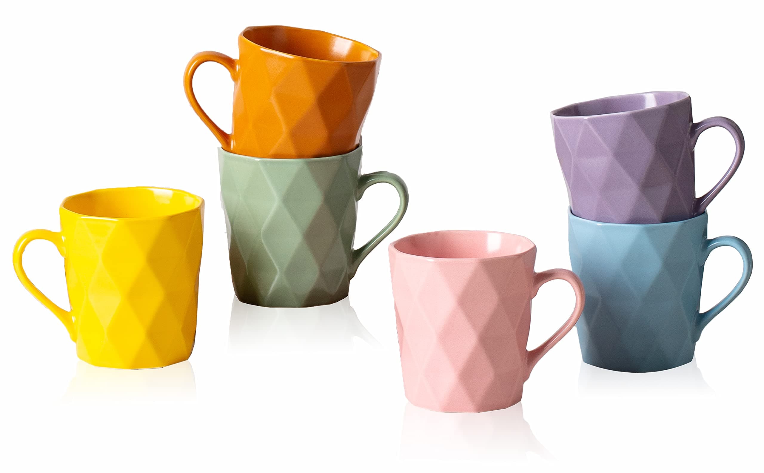 11 Ounce Porcelain Mugs, Set of 6, Tea and Cocoa Mug Set, Multicolor, Matte