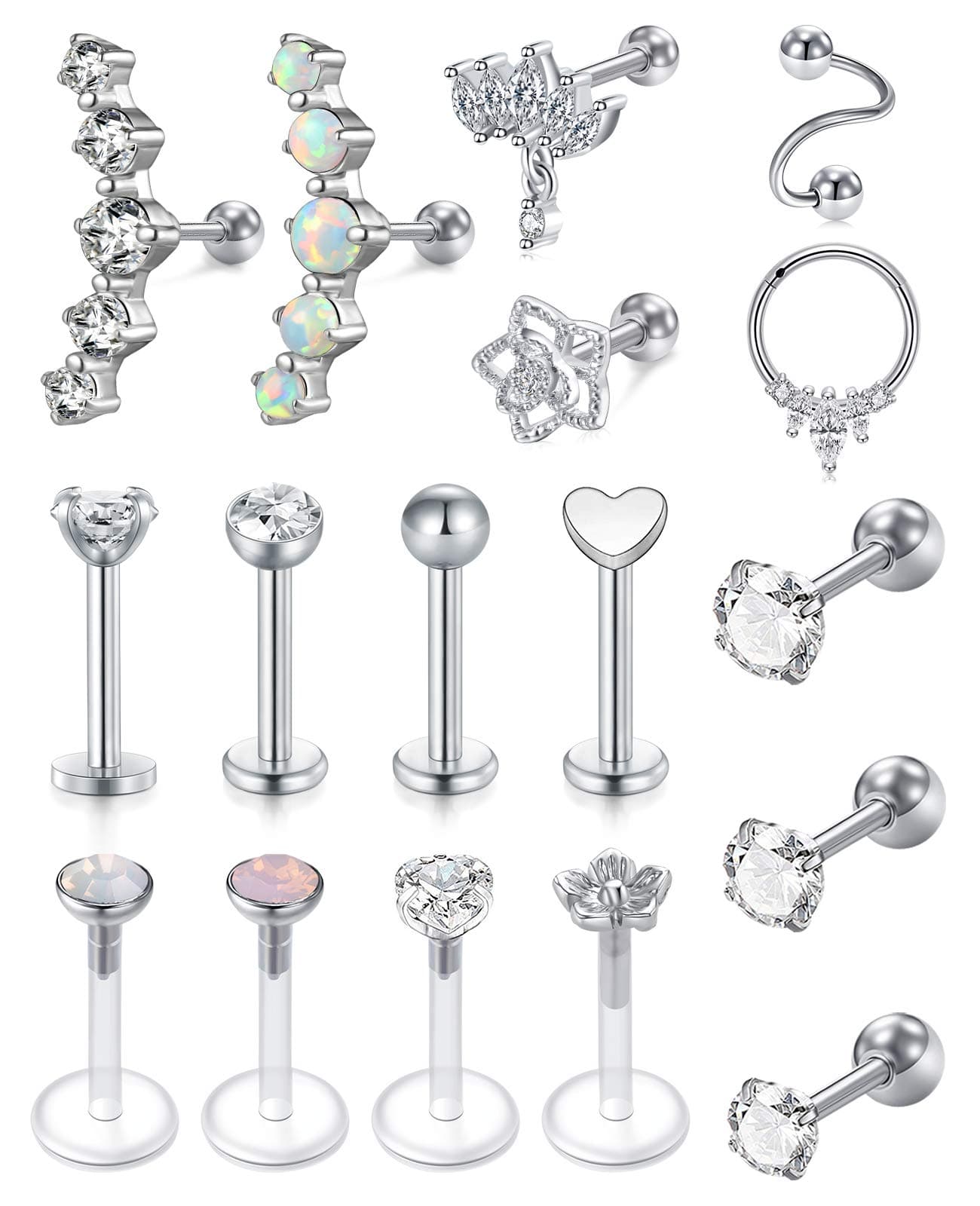 20g 16g Cartilage Earrings for Women Silver Gold Helix Piercing Jewelry Surgical Steel Hypoallergenic Flat Back Earrings Cartilage Hoop for Women Forward Helix Earring Tragus Jewelry Screw Back