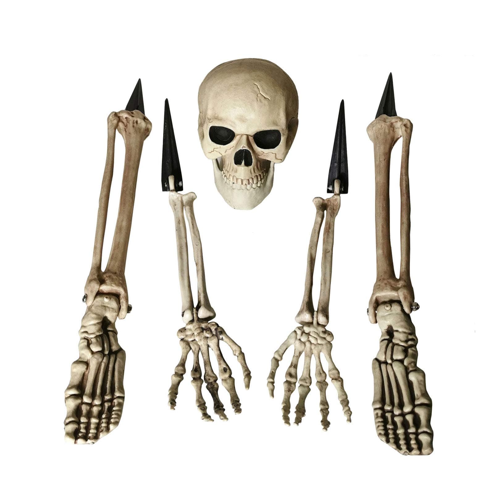 ALLADINBOX Halloween Creepy Graveyard Décor Groundbreaker Realistic Skeleton Bones and Skull(Include Skull, Hands, Legs, arms and feet with Lawn Stakes) for Outdoor Party, Life Size