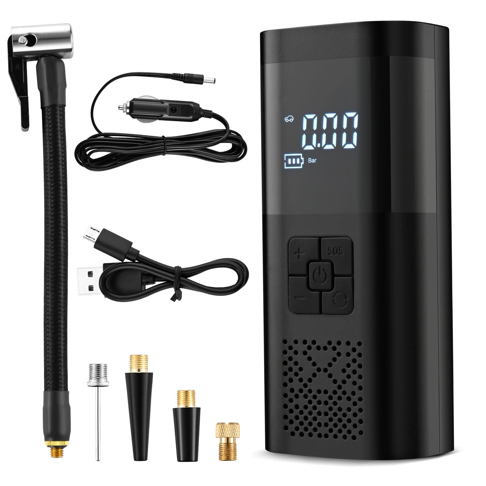 fomey Portable Air Compressor, Electric Bike Tyre Pump 6000mAh Rechargeable Battery Mini Tyre Inflator 150 PSI Cordless Car Pump with USB/LED Light Handheld Pump for Bicycle Motorcycle Tires Ball