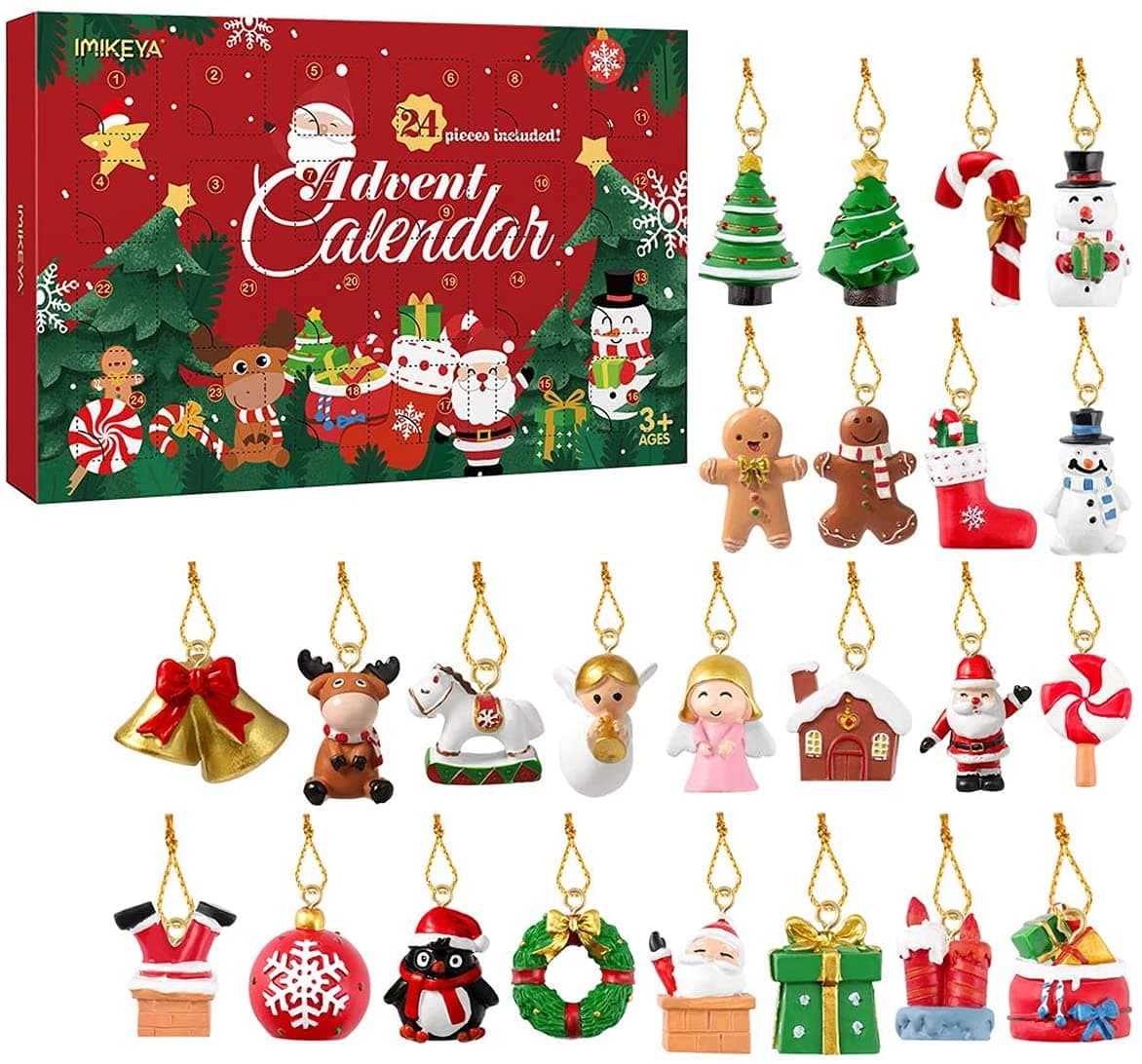 IMIKEYA 2025 Advent Calendar: Mini Christmas Ornaments, Christmas Countdown Advent Calendar Ornaments Set of 24 Resin Christmas Ornaments Angel Santa Snowman Reindeer Small Miniature Christmas Tree Ornaments