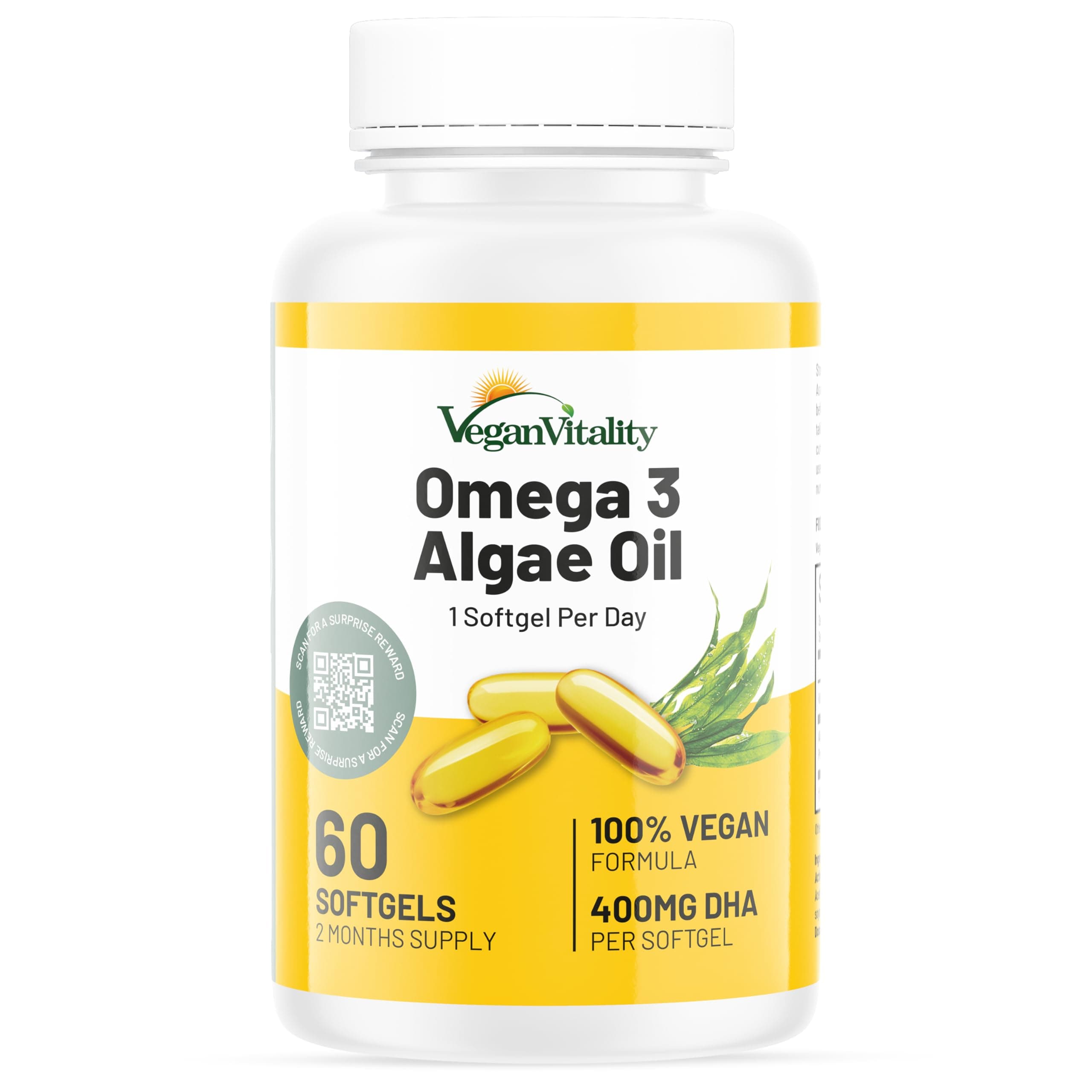 Vegan Omega 3 Supplement - 60 Plant Based Carrageenan Free Algae Oil Soft Gels Essential Fatty Acids with Vegan DHA for Joint, Heart & Immune Support. Fish Oil Alternative Without EPA.…
