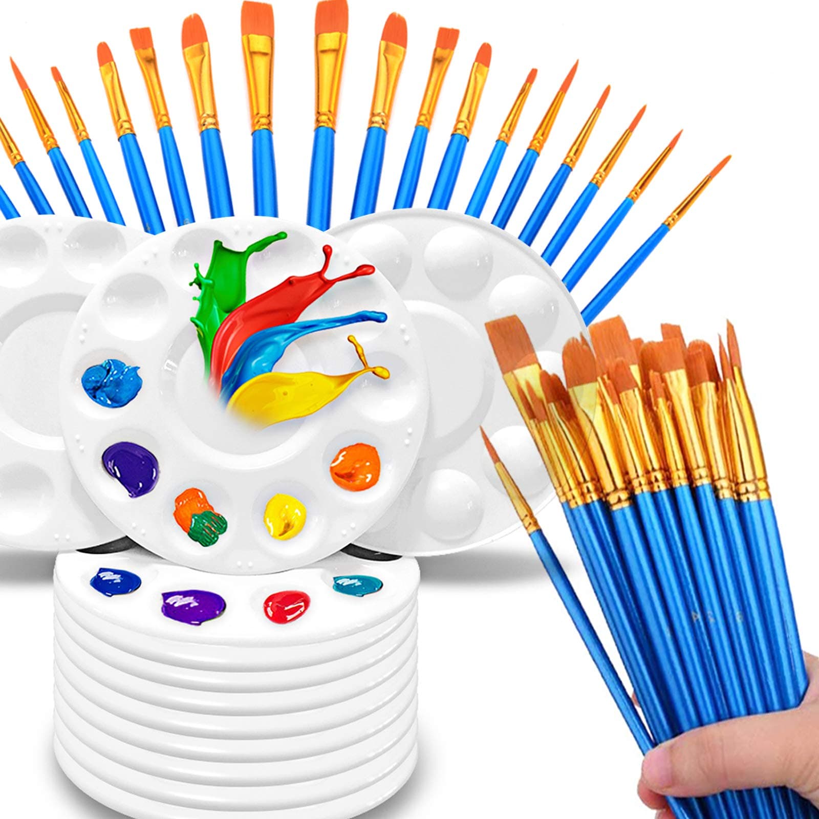 Paint Brushes Set, 50 Pcs Nylon Hair Paint Brushes for Acrylic Oil Watercolor,Manicure,Face Painting Craft with 12 Pcs Paint Pallets for Kids and Adults to Create Art Paint