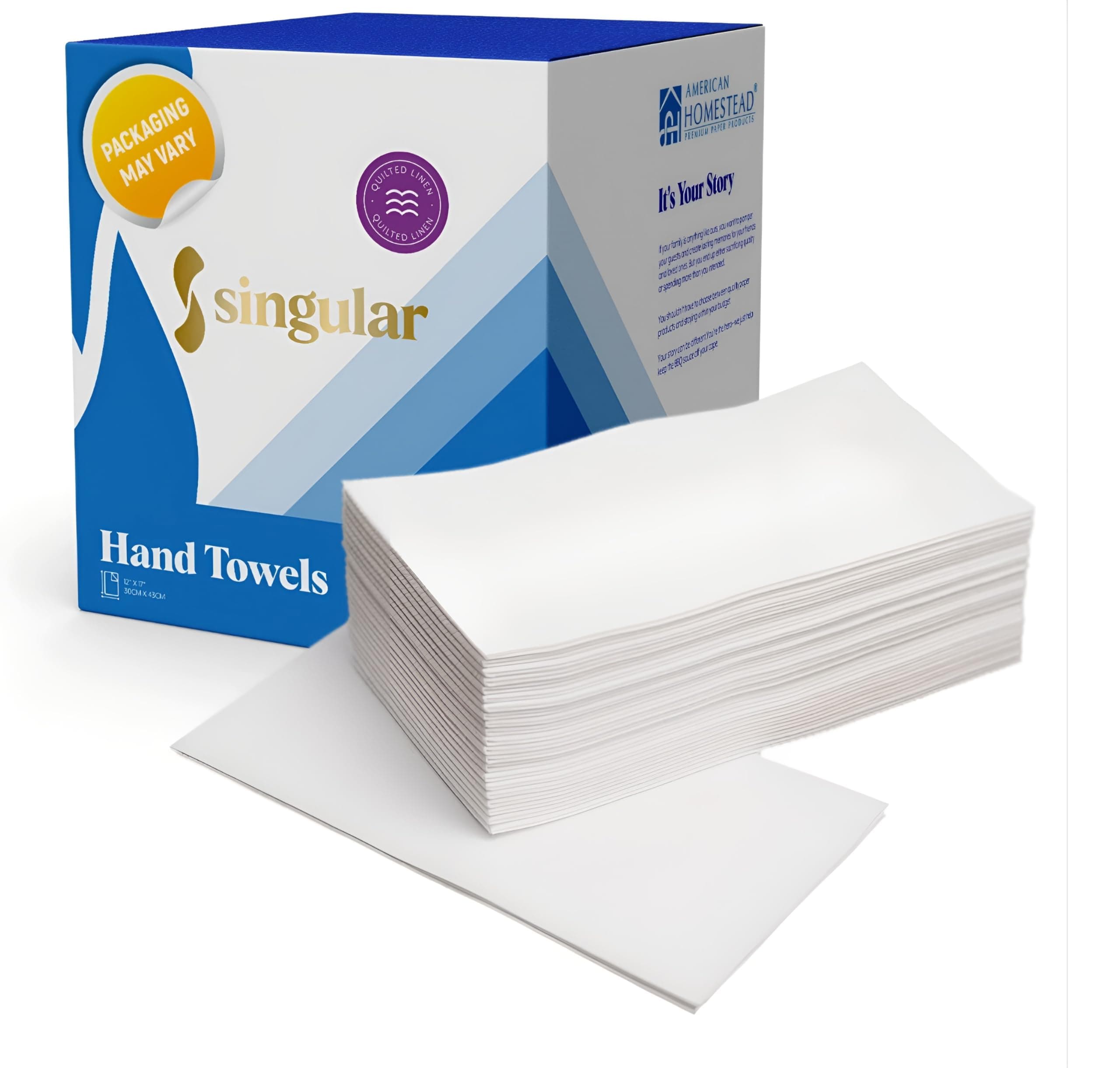 AH AMERICAN HOMESTEAD Disposable Paper Hand Towels for Bathroom - White Guest Napkins - Linen Like and Feel - Ideal for Wedding Reception or Dinner Party (50 Count - Quilted Soft - Large 15.5" x 12")