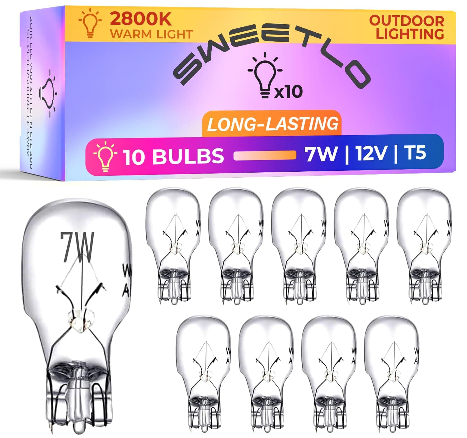 SWEETLO T5 7w 7w/12v Bulb b921xf Path Light Bulbs e74 - t5-12v-7w 918 Light Bulbs - Landscape Light Replacement Malibu Lights - lv526 Bulb ge915 - lv528 16120x ml7w4c