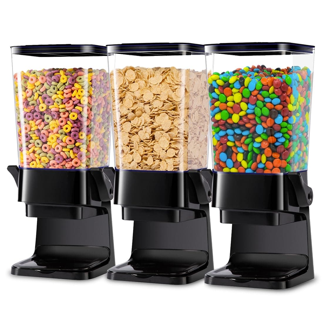 Cereal Dispenser Countertop with Lids, 5L Organization and Storage Containers for Kitchen and pantry, Rice Dispenser for food, Cereal, Beans, Nuts, Snack,Oatmeal, Dog Food, Bird Seed, Black, 3Pc