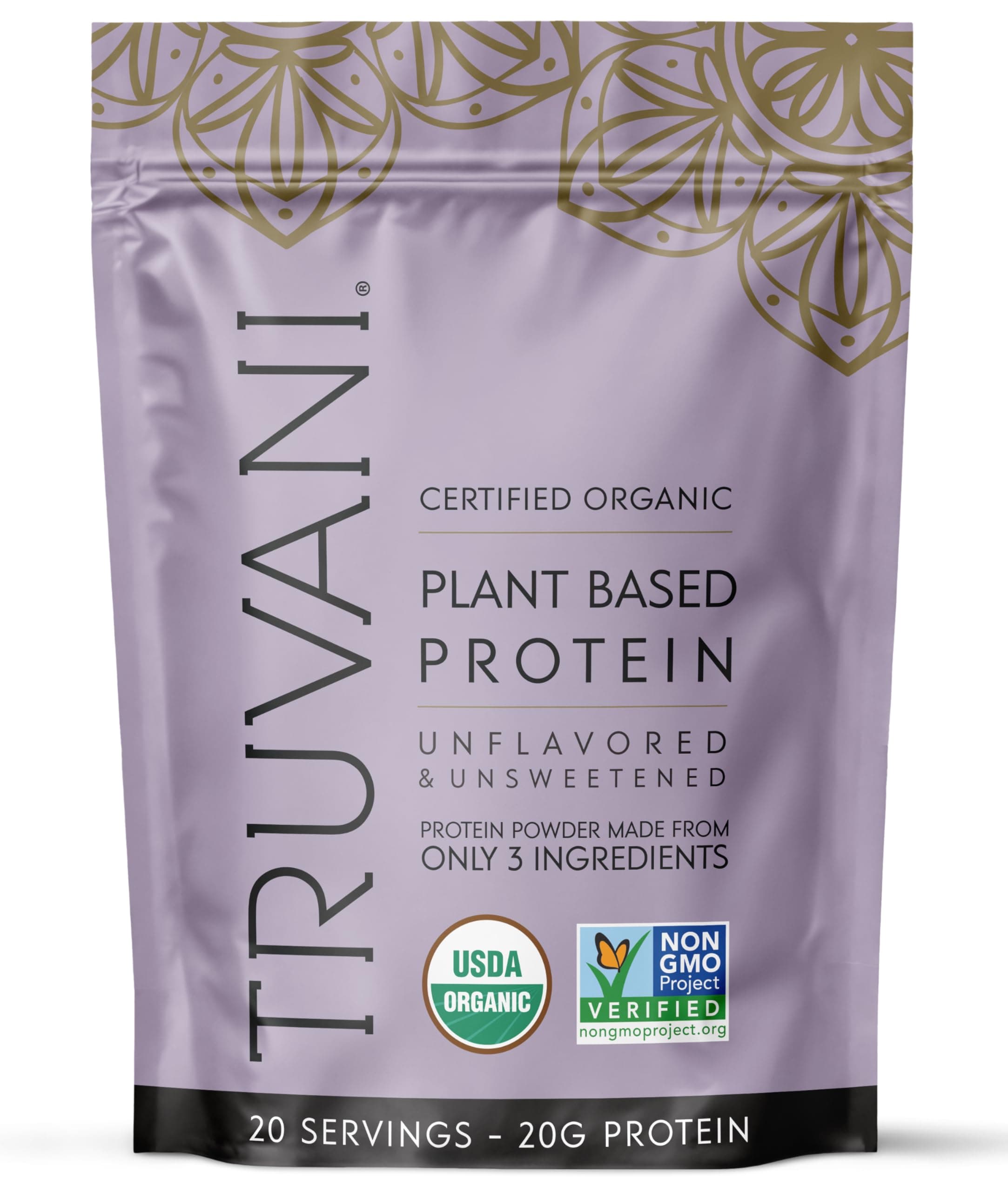 Truvani Pea Protein Powder | Unflavored | 20g Organic Vegan Plant Based Protein | 20 Servings | Keto | Gluten & Dairy Free | Low Carb | No Added Sugar