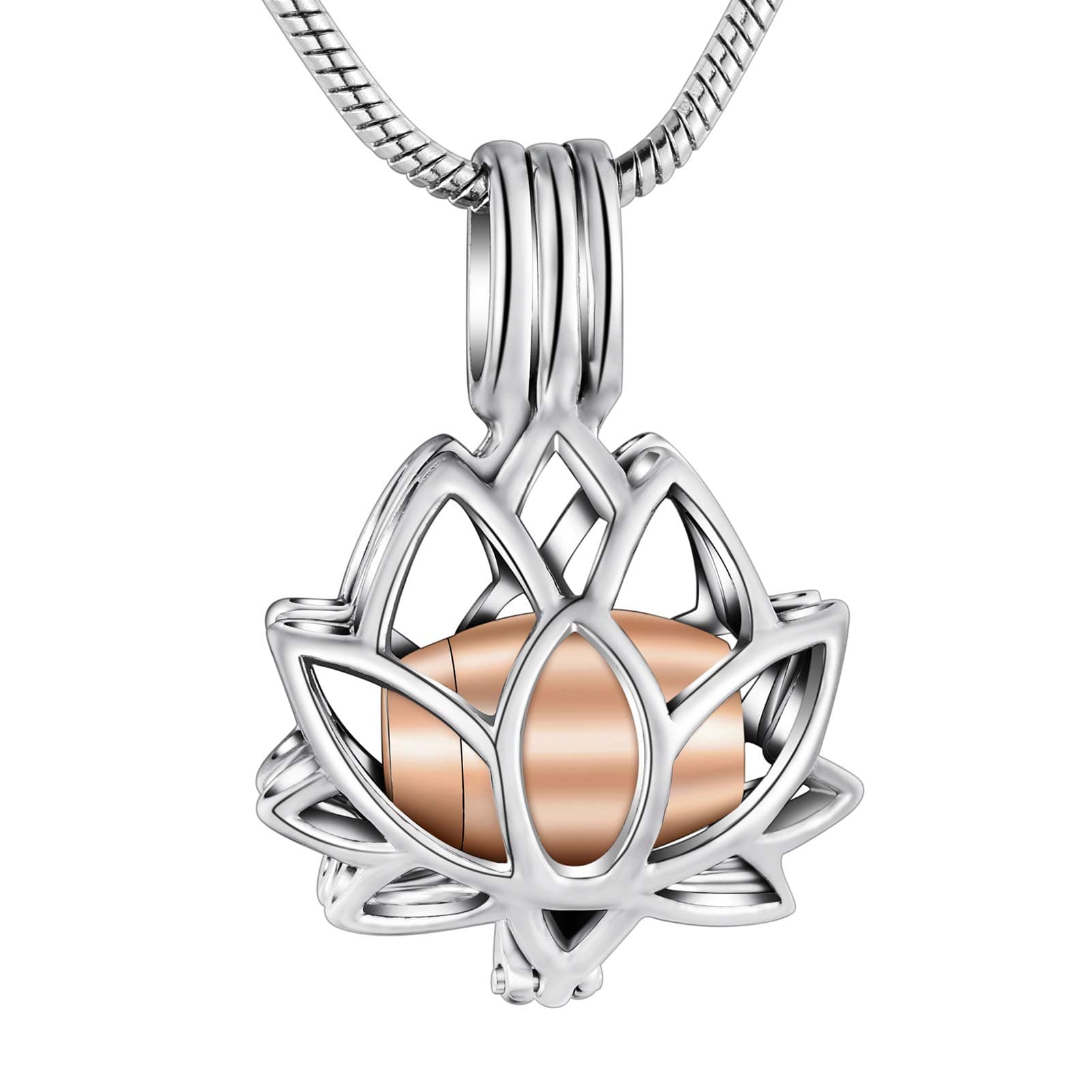 Urn Necklace for Ashes Lotus Flower Ashes Necklace for Human Stainless Steel Memorial Keepsake Urn Necklace for Men Women Ashes Holder