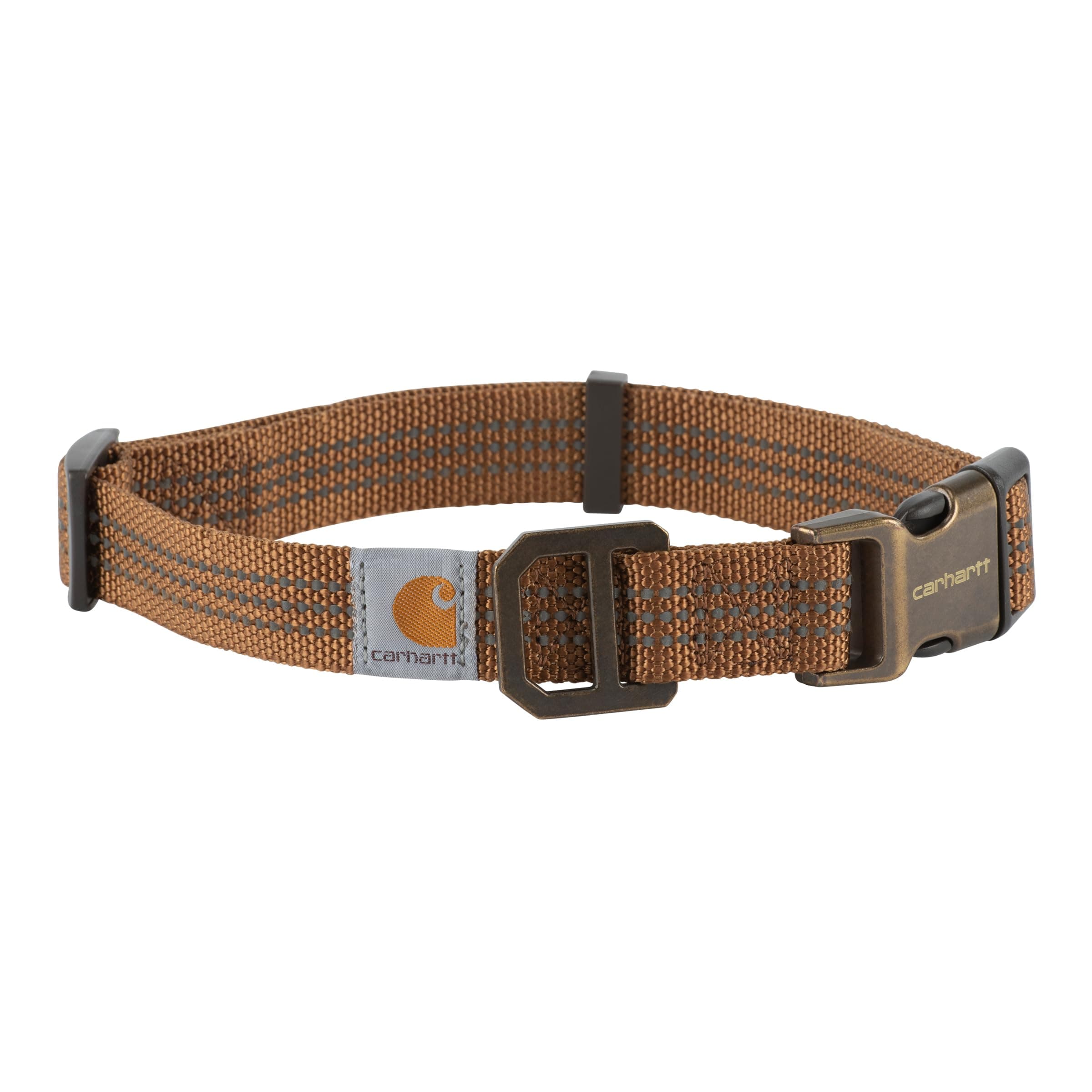 Carhartt Fully Adjustable Nylon Webbing Collars for Dogs, Reflective Stitching for Visibility, Carhartt Brown (Nylon Webbing), Large