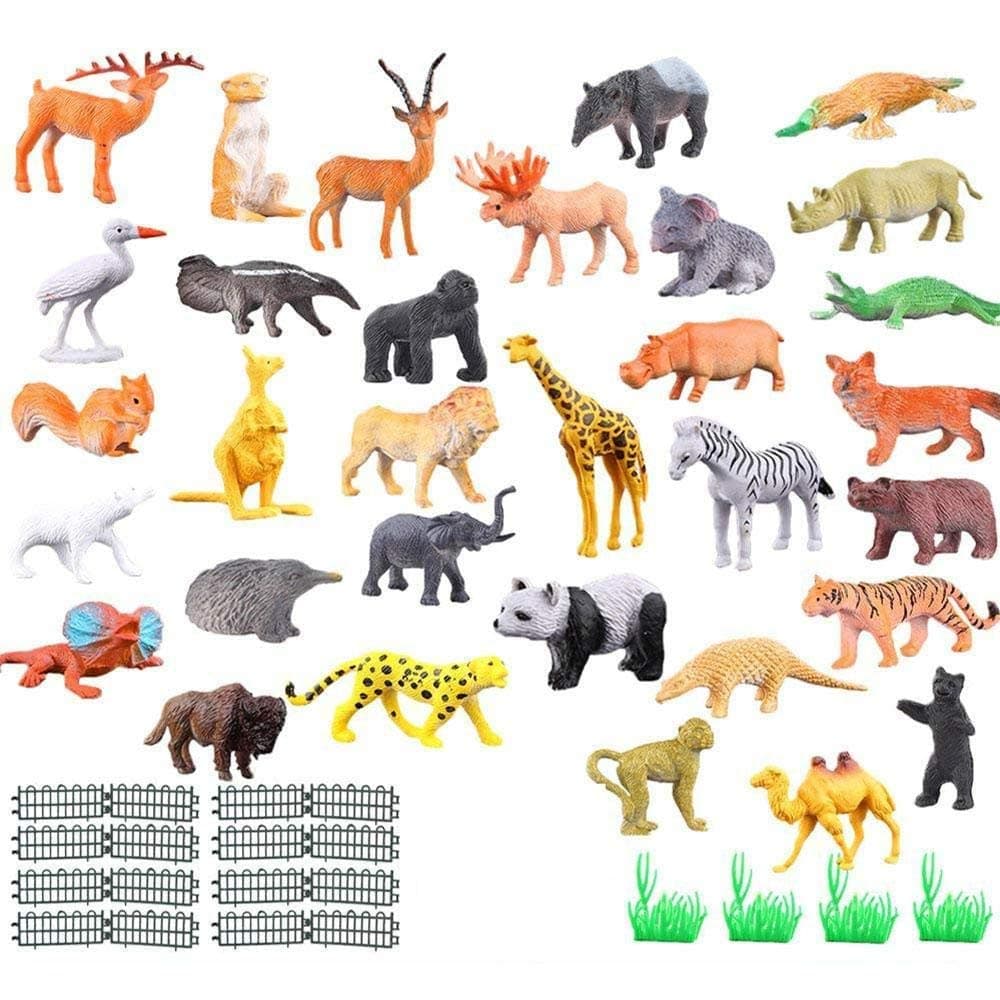 JEJA Animals Figure Toy Set, 53pcs Mini Simulation Jungle Wild Animal Model Playset, Learning Resource and Party Favors Toys For Kids Toddlers