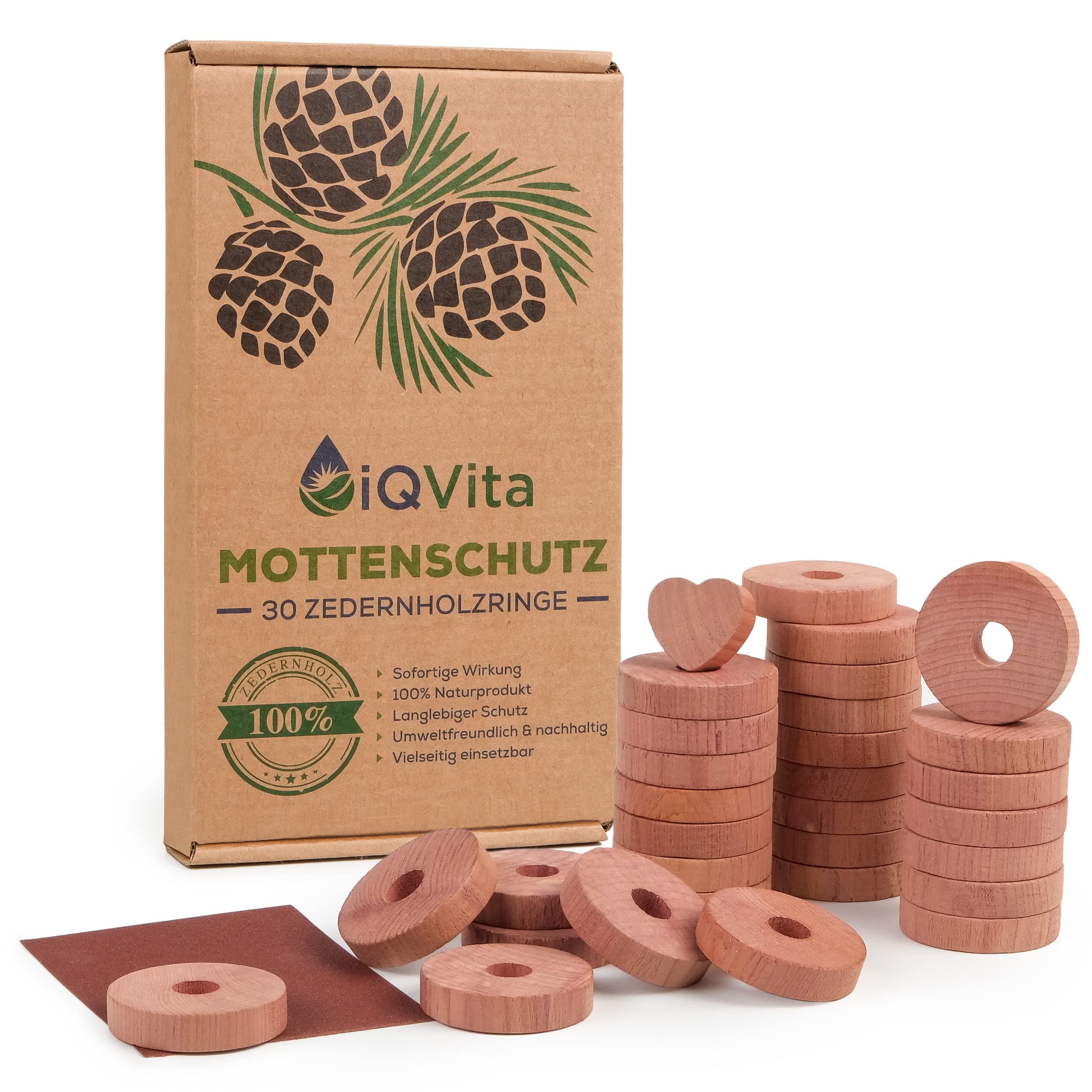 Natural Cedar Wood Moth Repellent - 40 Moth Rings - 100% Natural Product - Excellent Moth Repellent for Wardrobe - Organic - Moth Trap - Chemical