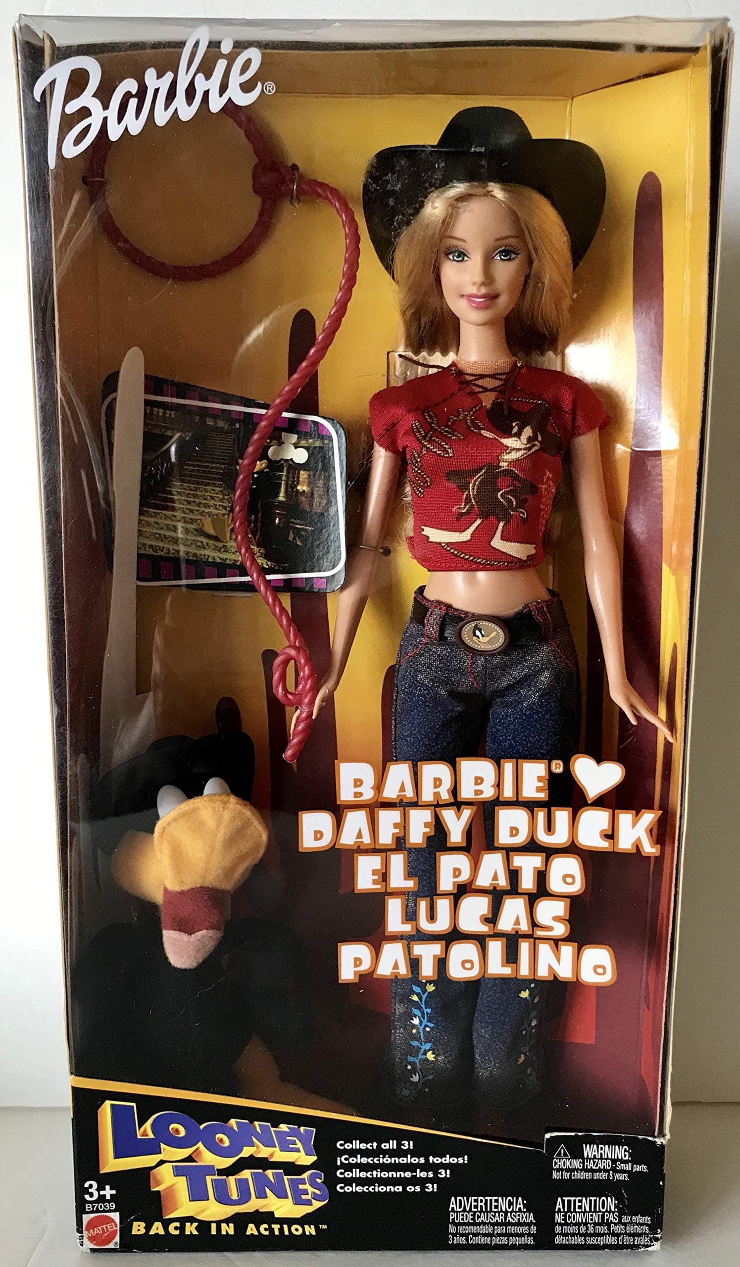 Looney Tunes Back in Action Barbie Loves Daffy Duck El Pato Lucas Patolino with 6" Plush Daffy Duck and Barbie in Western Outfit (2003)