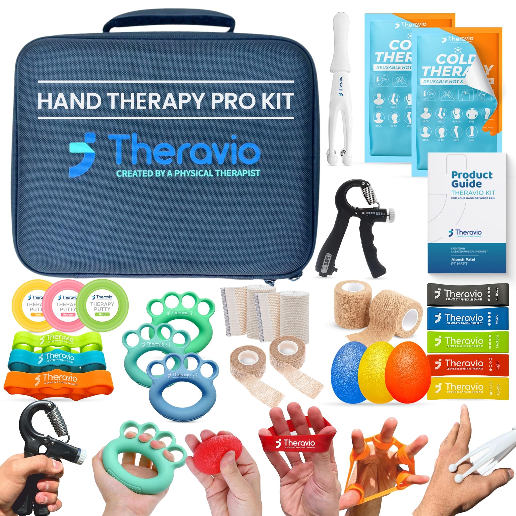 Theravio Pro Hand Therapy Kit with Grip Strength Trainer, Finger Strengthener, Hand Exercise balls For Arthritis, Hand Exerciser For Carpal Tunnel, Hand Gripper Strengthener For Physical Therapy