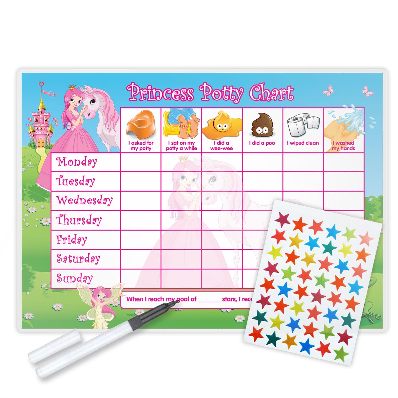 Princess Potty Training Reward Chart (including FREE Star Stickers and Pen)