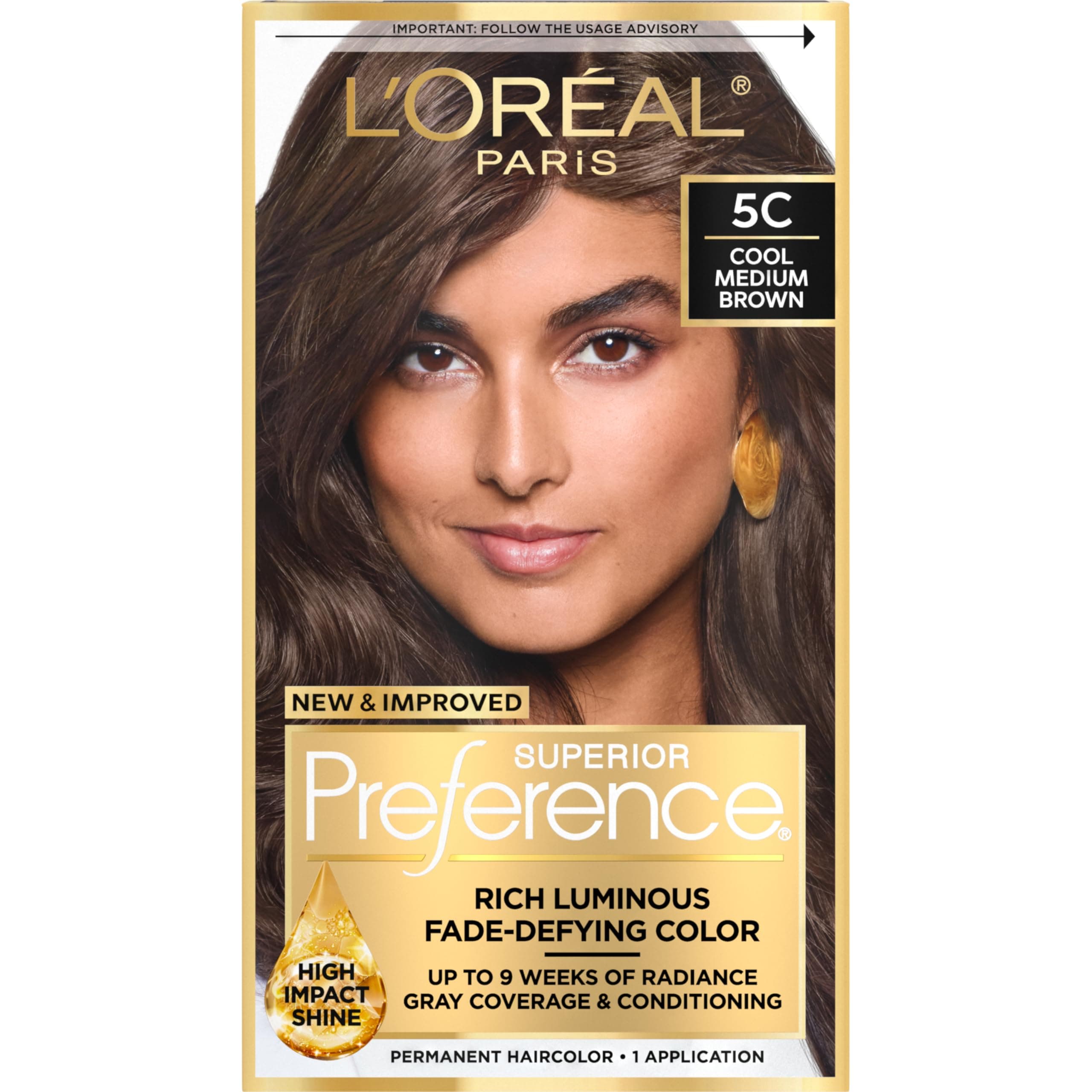 Superior Preference Luminous Fade-Defying Permanent Hair Color, Hair Dye For Up to 9 Weeks of Radiance, Cool Medium Brown 5C, 1 Hair Dye Kit